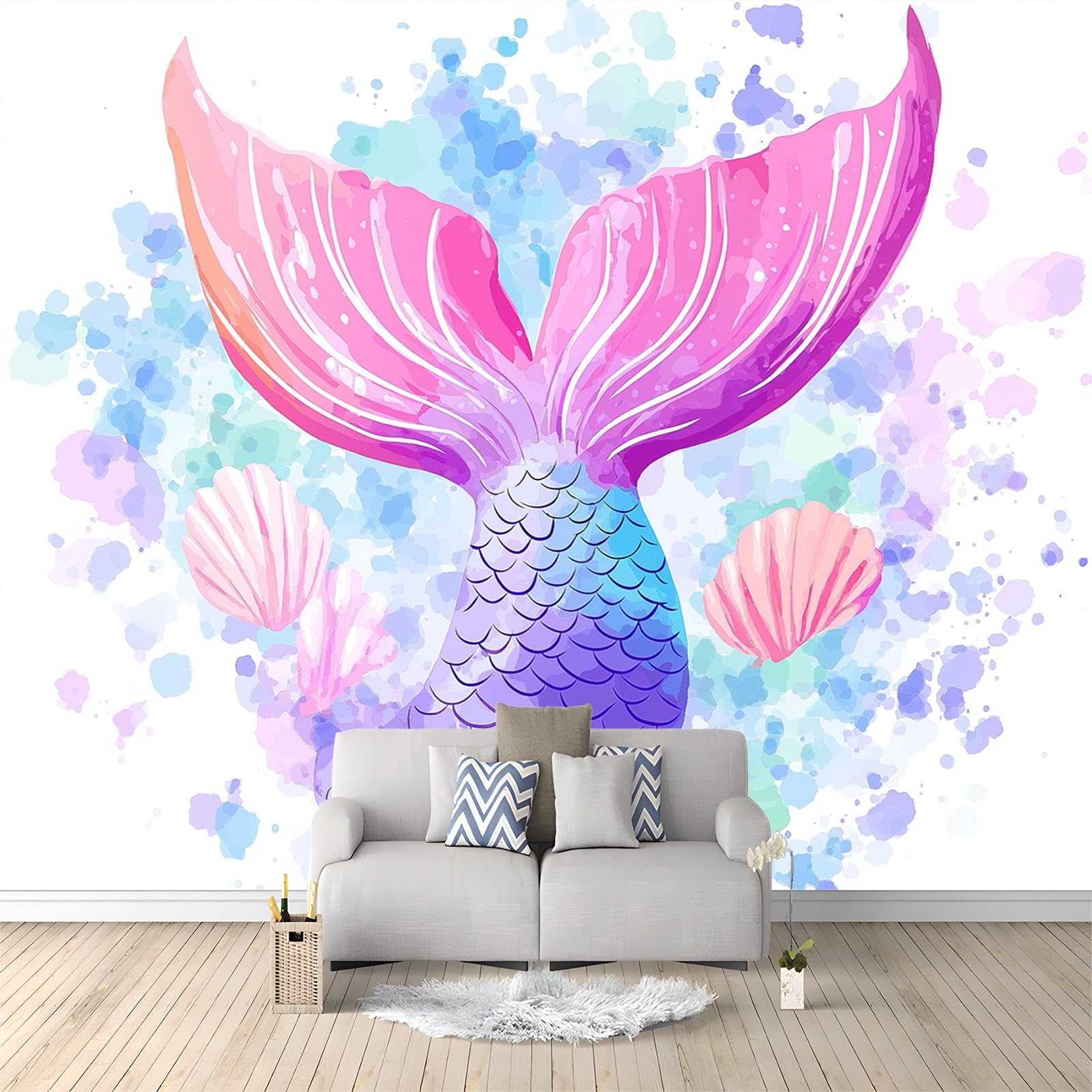 Art Papel Tapiz Fotográfico Cola de pez de acuarela Papel Pintado no Tejido 350x256 cm Lana Decoración De Pared Sala Cuarto Póster Mural para Sala de estar Dormitorio Decoración