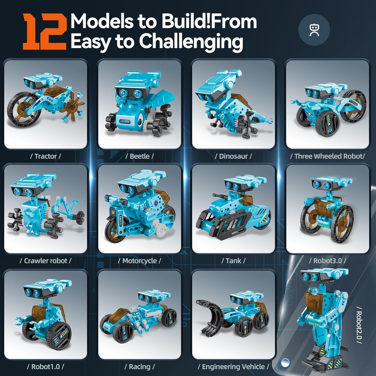STEM 12-in-1 Education Robots Toys for Boys Age 8-12 12-16, DIY Educational Toy Science Kits for Kids, Building Experiment Robotics Set Birthday Gifts for 8 9 10 11 12 13 14 15 16 Years Old Boys Girls