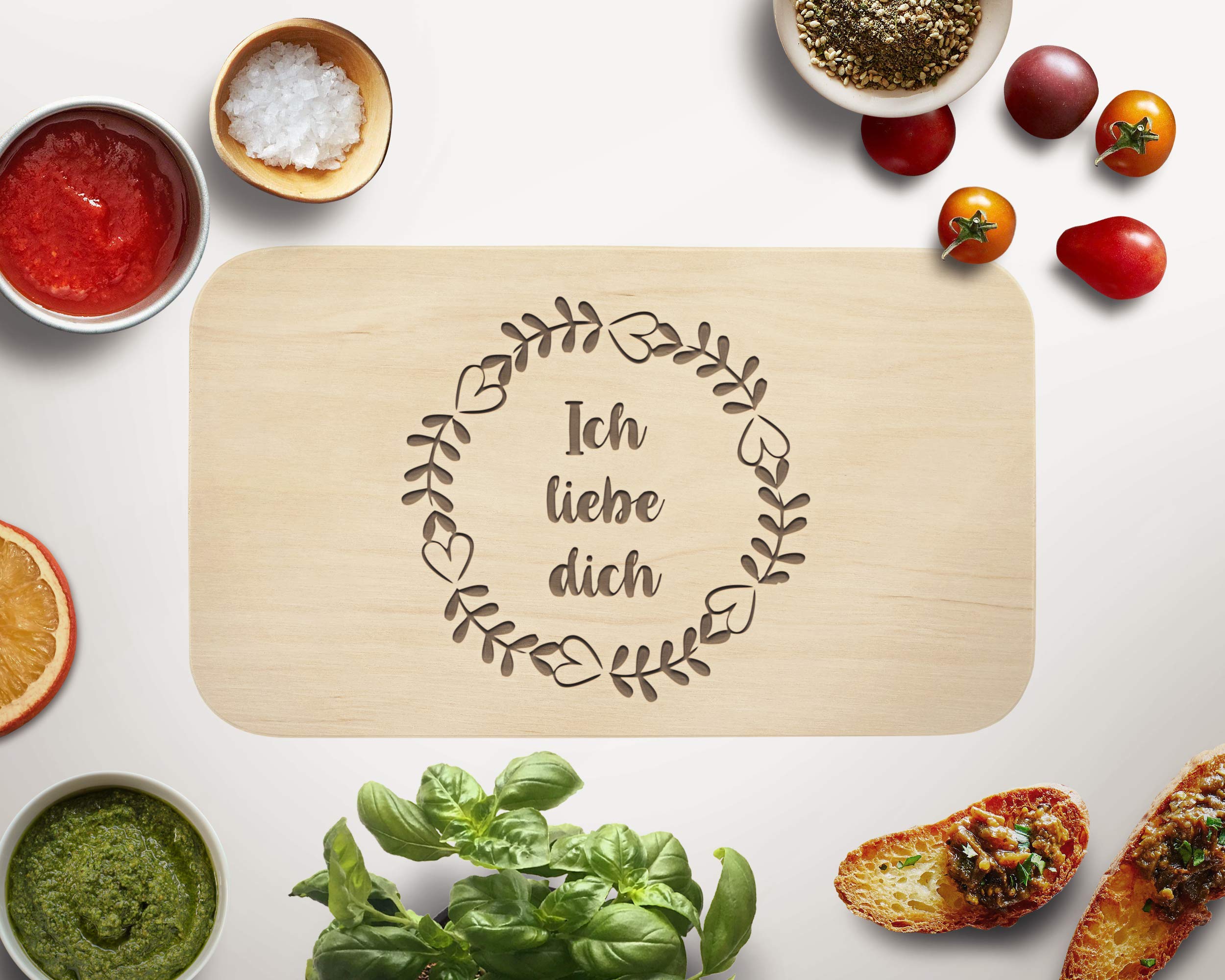 Frühstücksbrett Mit ‚Ich Liebe Dich‘ Gravur – 38x24x1,6 Cm, Aus Ahornholz, In Deutschland Graviert
