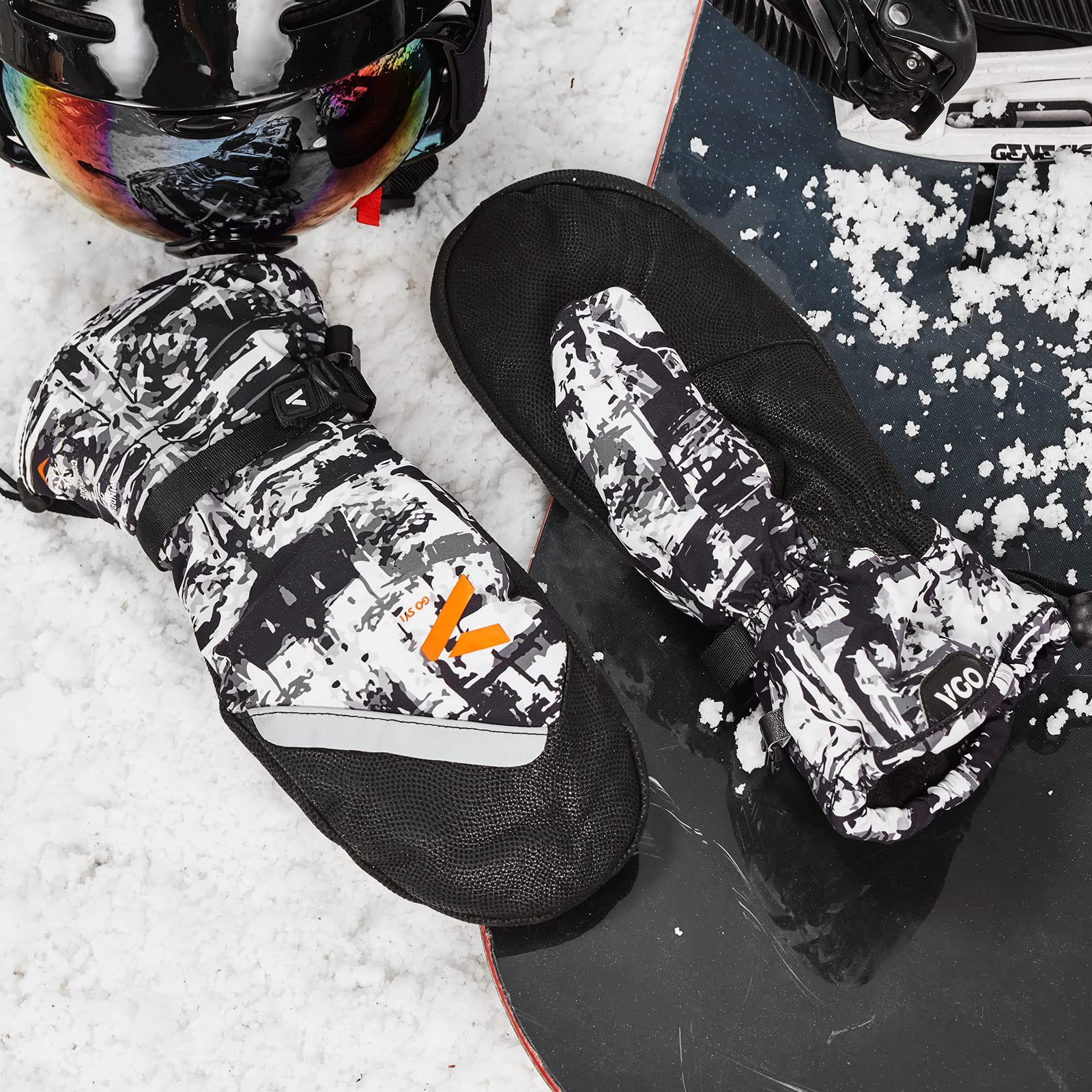 Vgo... Guanti da Sci Impermeabili, Guanti Invernali Snowboard in Pelle da Neve in Thinsulate 3M Antivento Termici