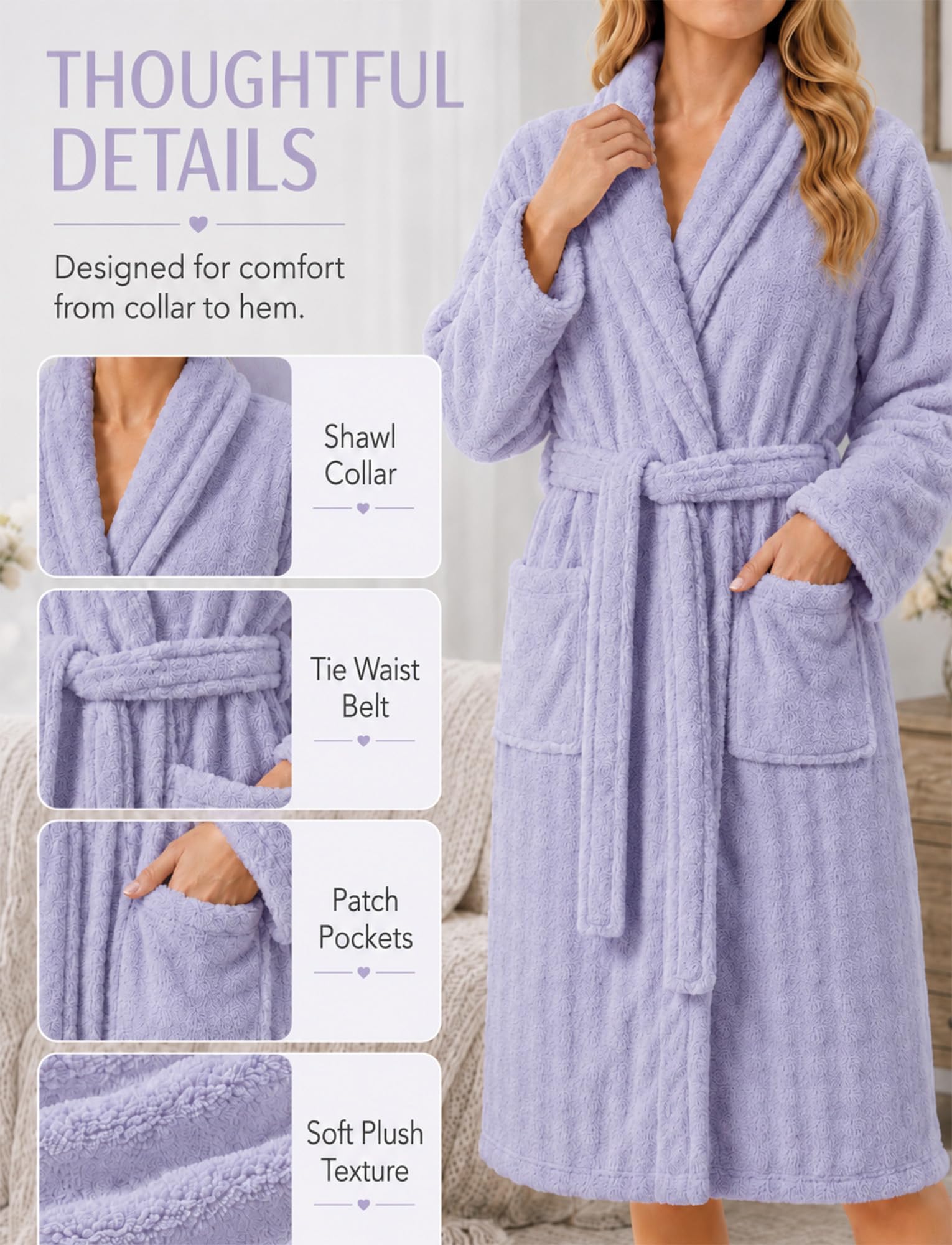 Albornoz largo de forro polar para mujer con bolsillos, suave y cálido
