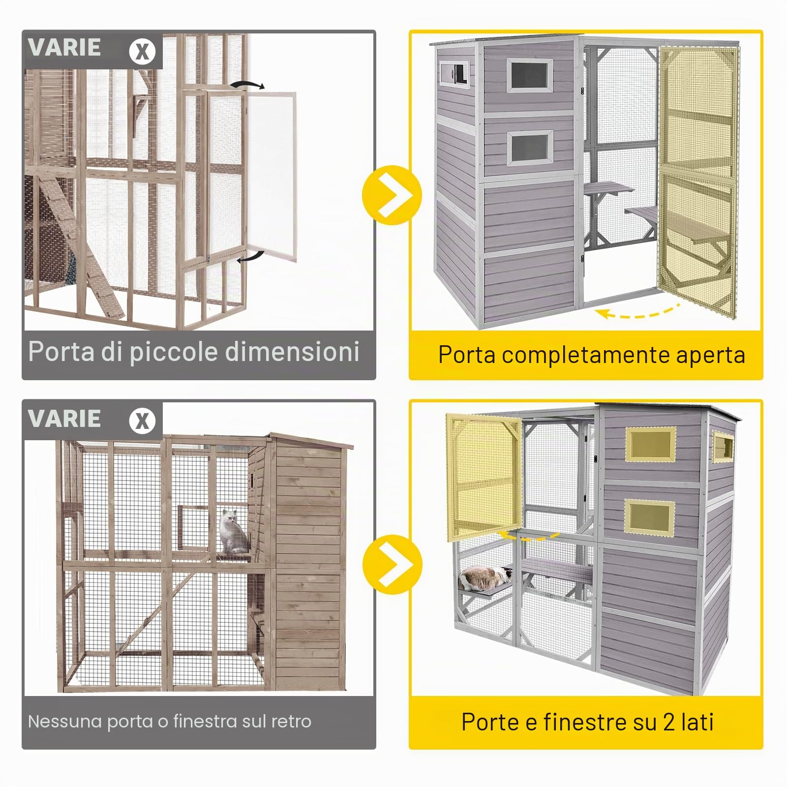 Catio per gatti da con 4 ripiani grande gabbia esterni e interni con tetto resistente alle intemperie e camera spaziosa
