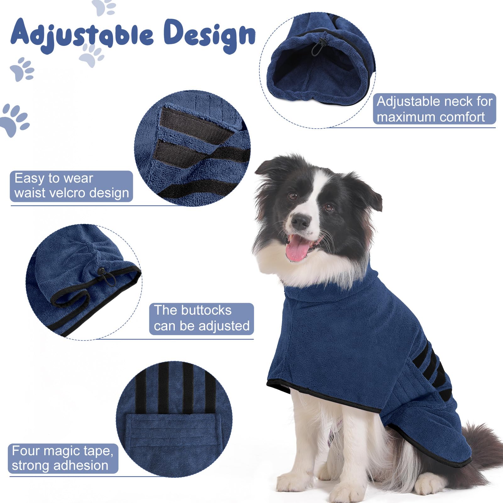 HezzLuv Bathrobe for Dogs Microfibre Dog Bathrobe for Medium and Large Dogs Bath Towel, Dog Towel, Quick Drying - Image 4