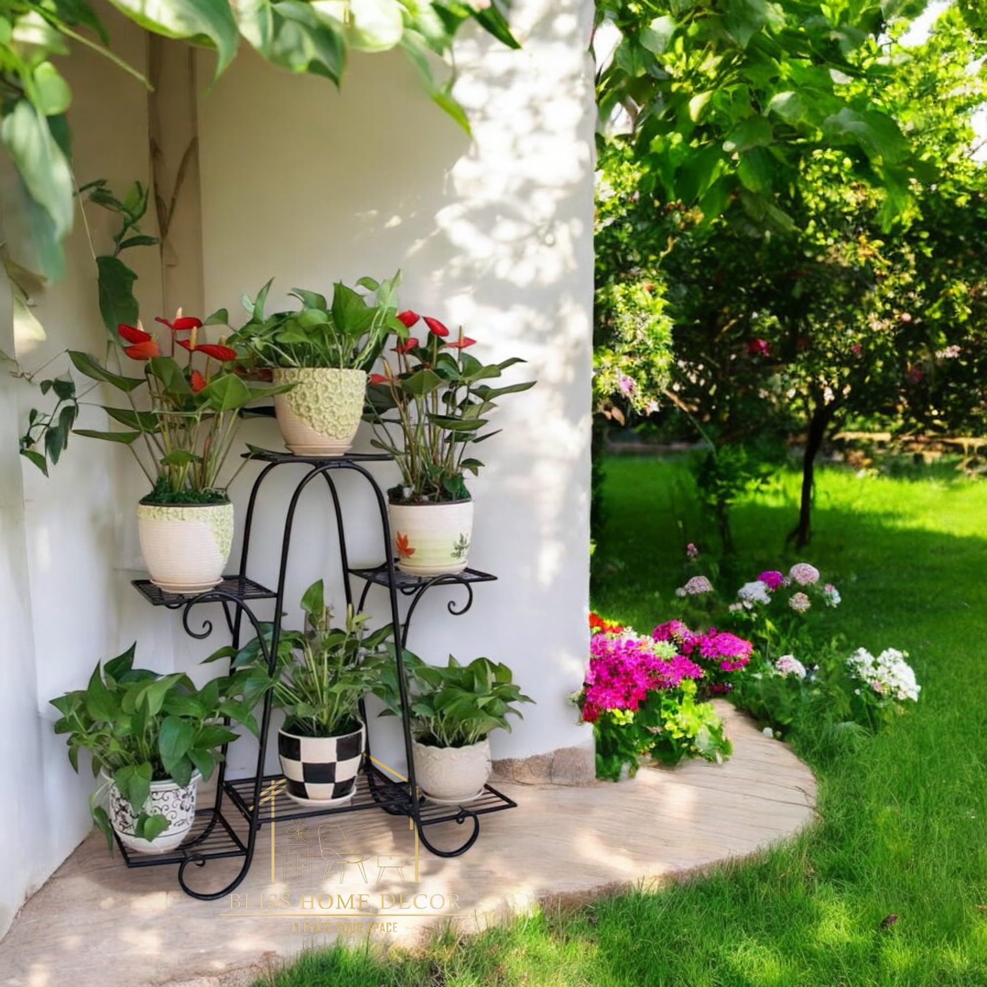 BLISS HOME DECOR Plant Stand, Multifunctional Plant Stands for Indoor Plants, Decorative Plant Shelf for Indoor Outdoor Patio Garden Balcony Black (B0D6KGZPY1) Amazon Price History, Amazon Price Tracker