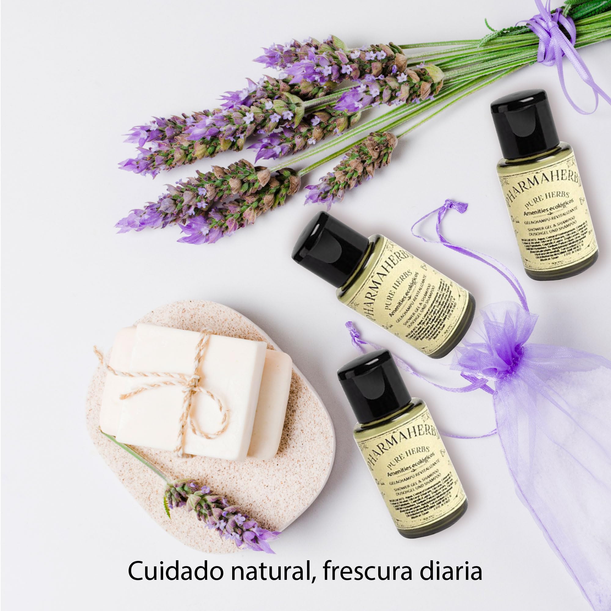 Pack de 130 Botellas de Gel y Champú Verbena y Lavanda Fresca 20ml - 2 en 1, Fórmula Suave y Refrescante, Ideal para Hoteles, Spas y Viajes