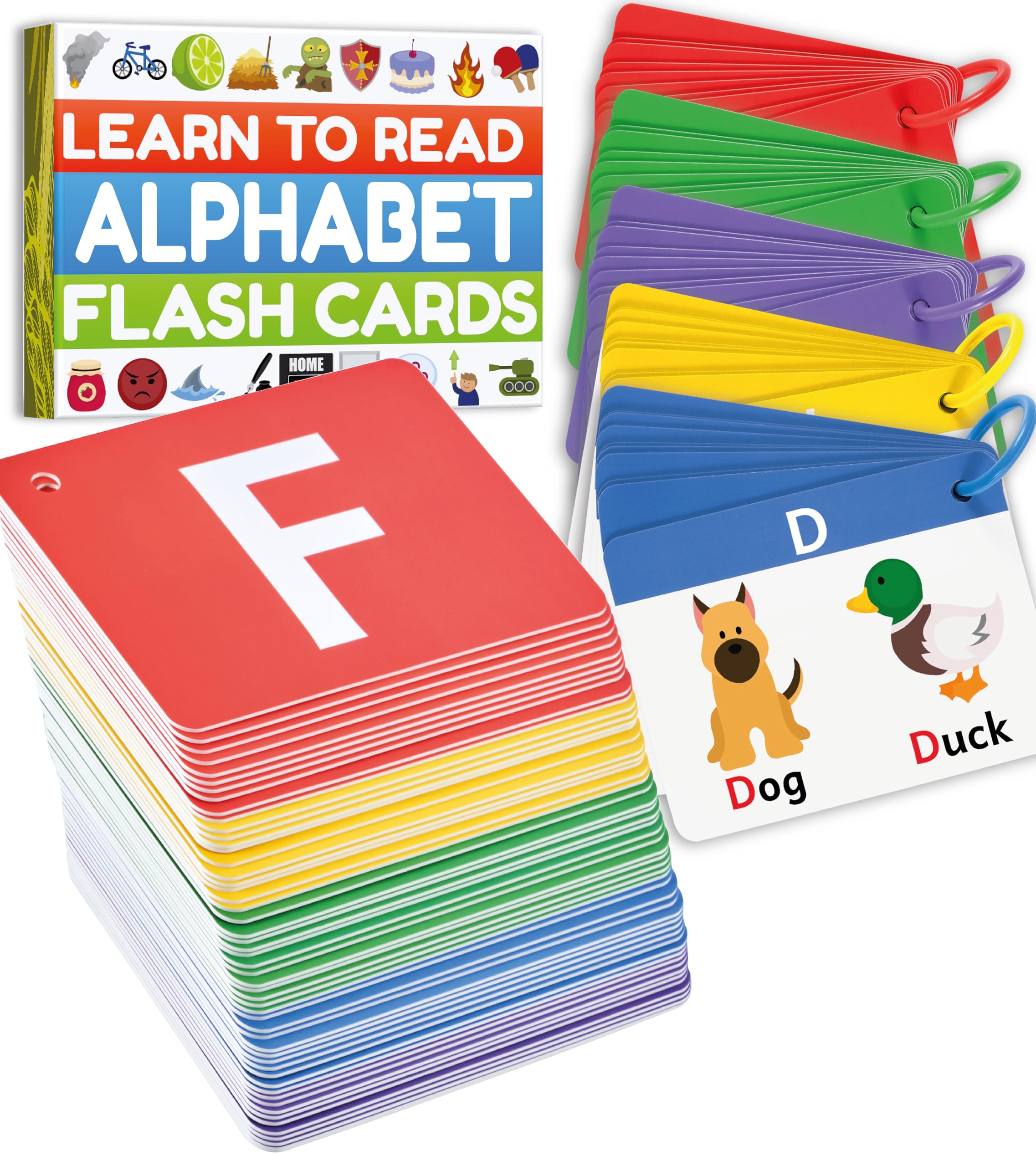 Alphabet Flash Cards - Thick ABC Flashcards for Kids Ages 3-6 - Lower case & Upper case Letter Recognition - Learn to Read Activity