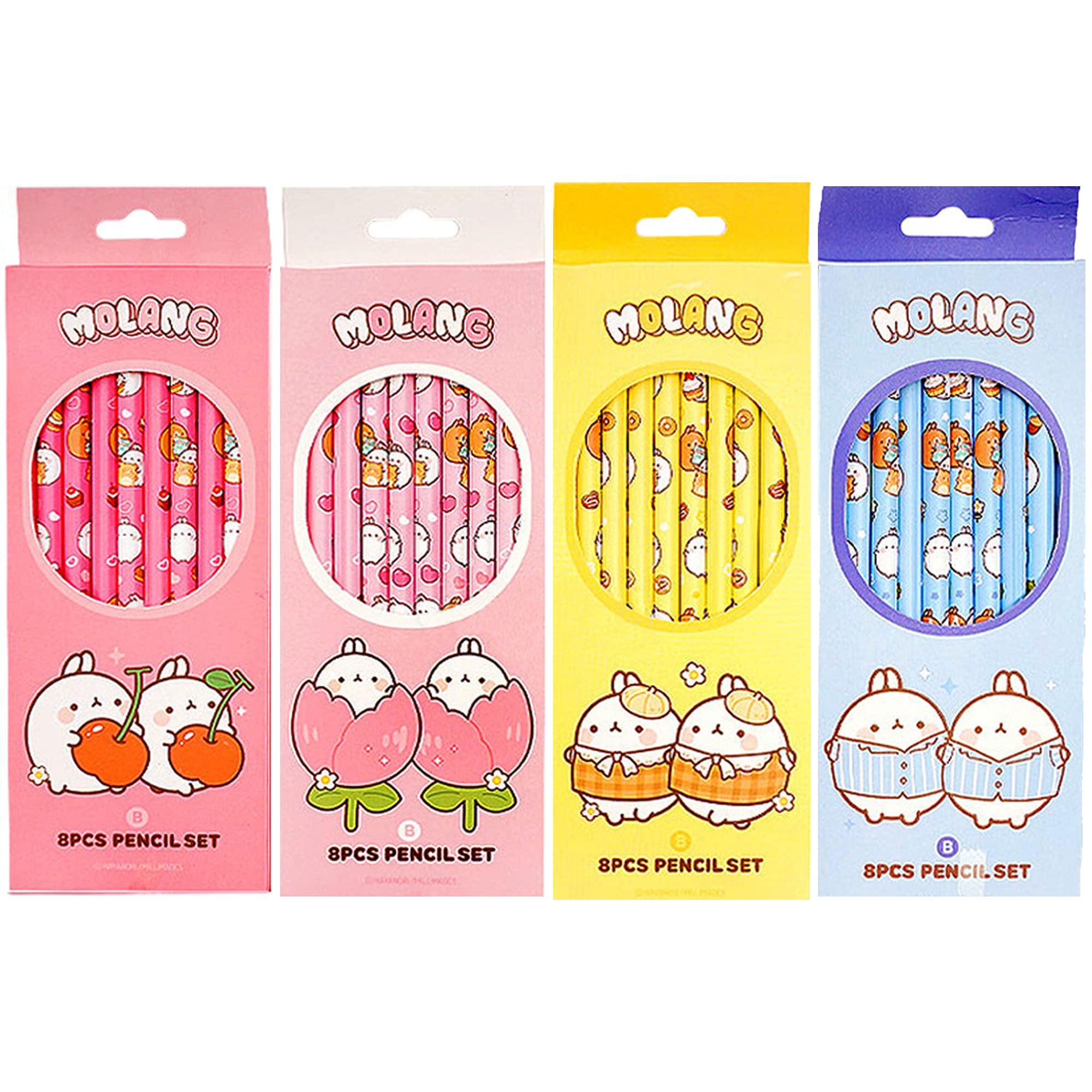 Molang 8-Piece Pencil Set - Soft #B Pencil Lead - Kawaii Cute Korean Stationery, Smooth Writing Experience, Perfect for Drawing, Sketching, School, Office - Unique Design, Ideal Gift for Kids & Adults