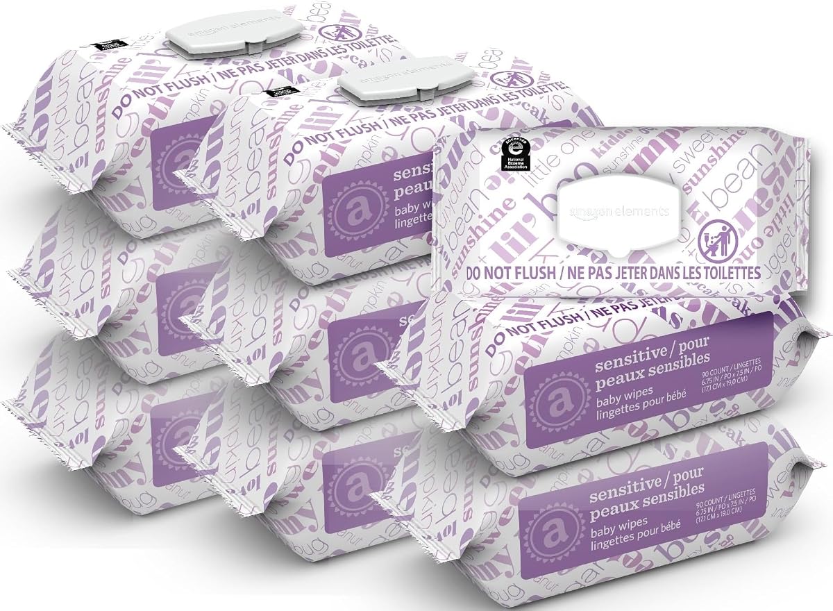 Baby Wipes, Sensitive, Unscented, Cleans Gently, 810 Count, Flip-Top Packs, Pack of 9