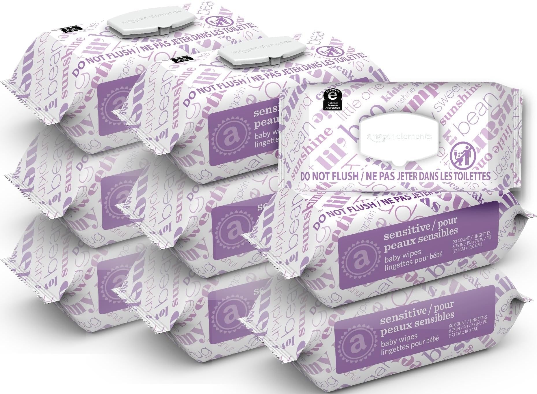 Amazon Elements Baby Wipes, Sensitive, Unscented, Cleans Gently, 810 Count, Flip-Top Packs, Pack of 9
