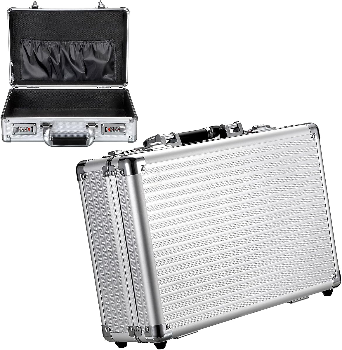 File Organizer Storage Box with Combination Lock and Handle, Silver | 14x9.4x4.5 Inch, Portable Locking Hard Briefcase, for Paperwork Documents & Valuable, Security Box for Office Business Trip