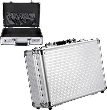 File Organizer Storage Box with Combination Lock and Handle, Silver | 14x9.4x4.5 Inch, Portable Locking Hard Briefcase, for Paperwork Documents & Valuable, Security Box for Office Business Trip