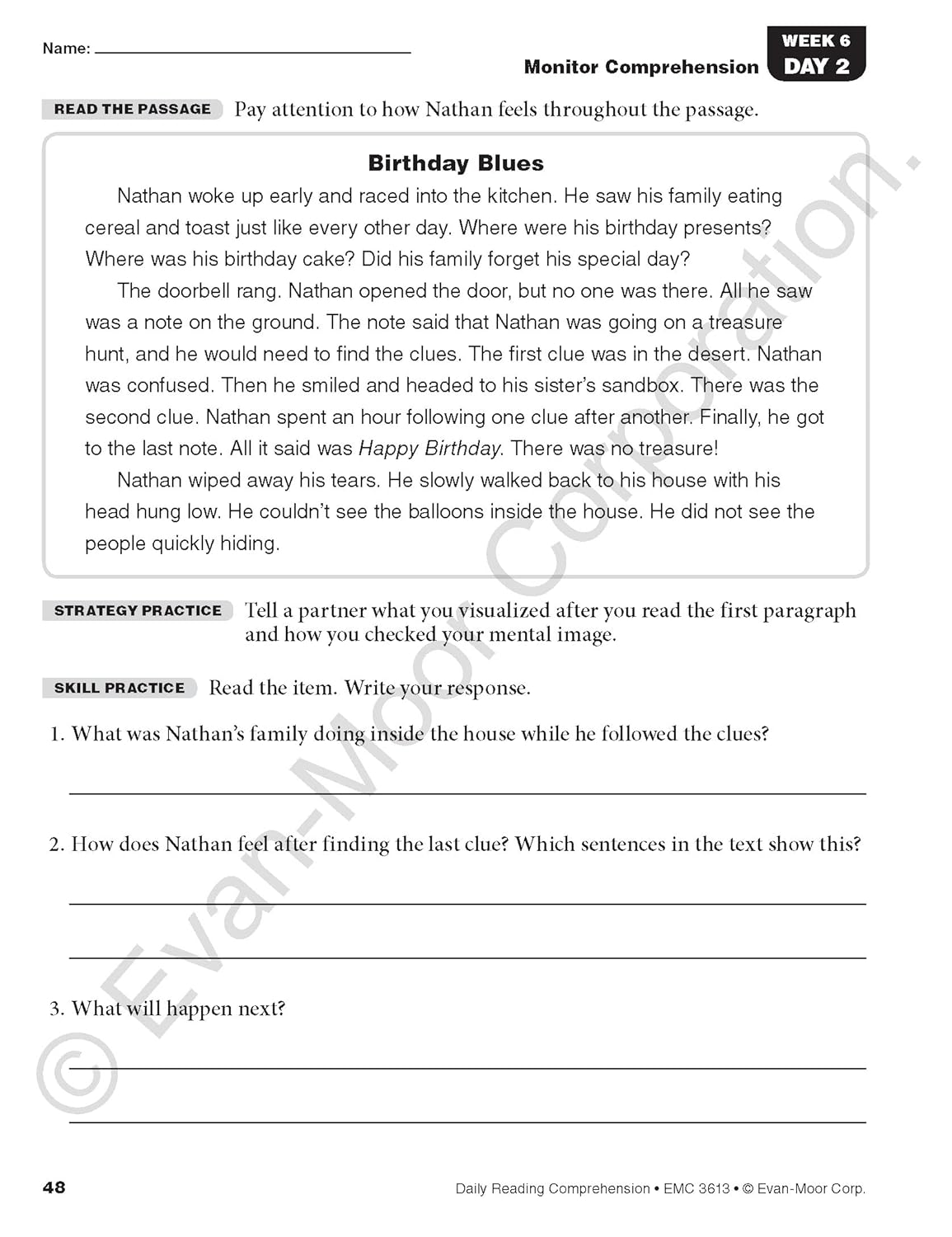 Evan-Moor Daily Reading Comprehension, Grade 3 - Homeschooling and Classroom Resource Workbook, Reproducible Worksheets, Teaching Edition, Fiction and Nonfiction, Lesson Plans, Test Prep image 6 of 7 1629384763
