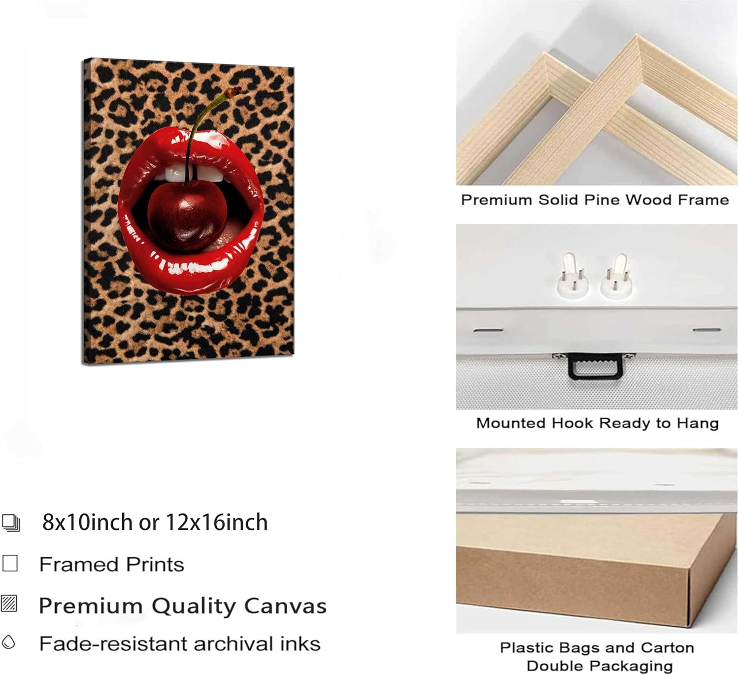 6Pcs Red Trendy Leopard Canvas Wall Art Fashion Cheetah Wall Decor Lucky 8 Ball Posters Prints Vintage Aesthetic Preppy Room Pictures Paintings for Girls Bedroom Apartment Dorm Framed