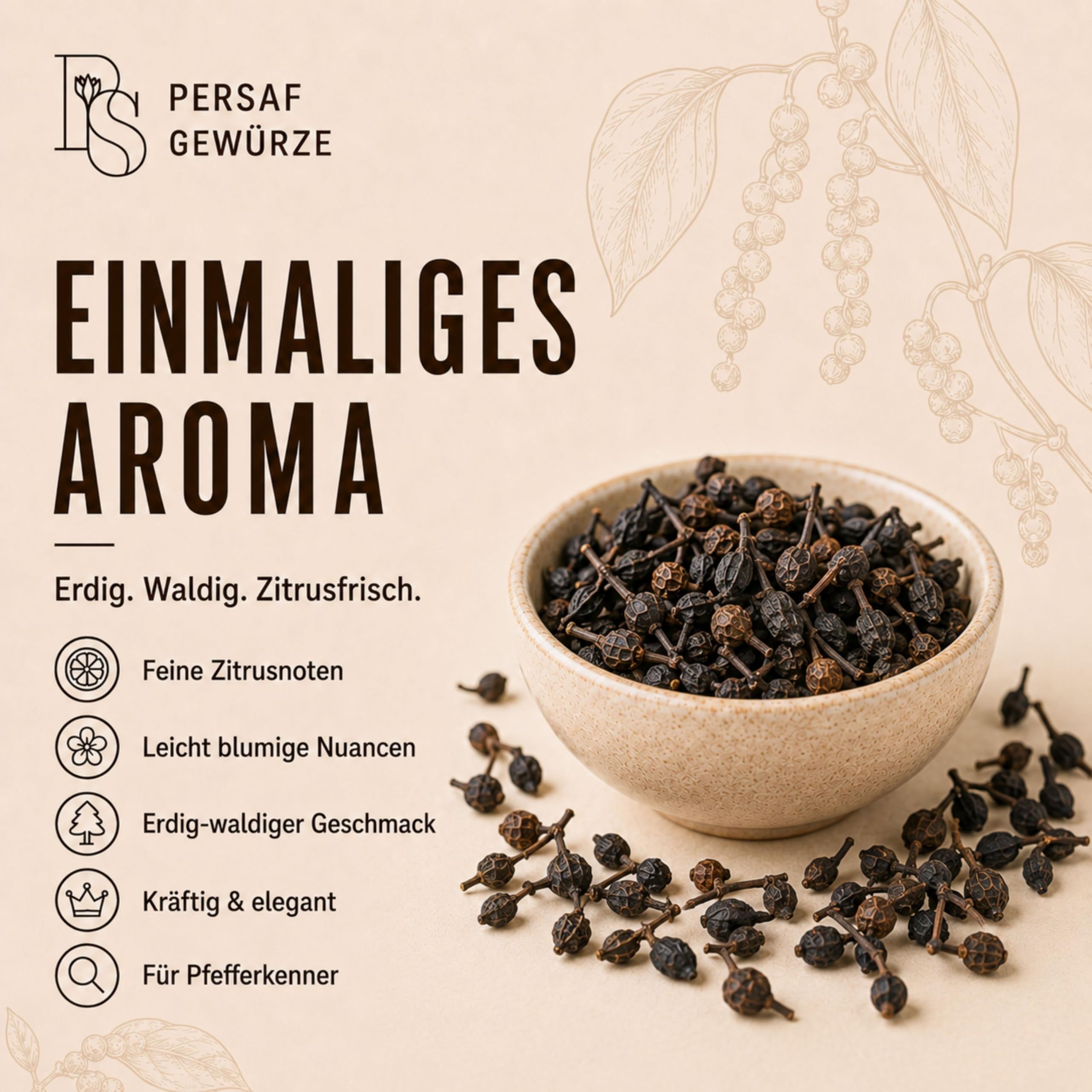 PerSaf BIO Voatsiperifery Wildpfeffer 1 kg - endemischer Urwaldpfeffer aus Madagaskar - ganzer Pfeffer in Gourmet Qualität - inkl. Vanilleschote - DE-ÖKO-006