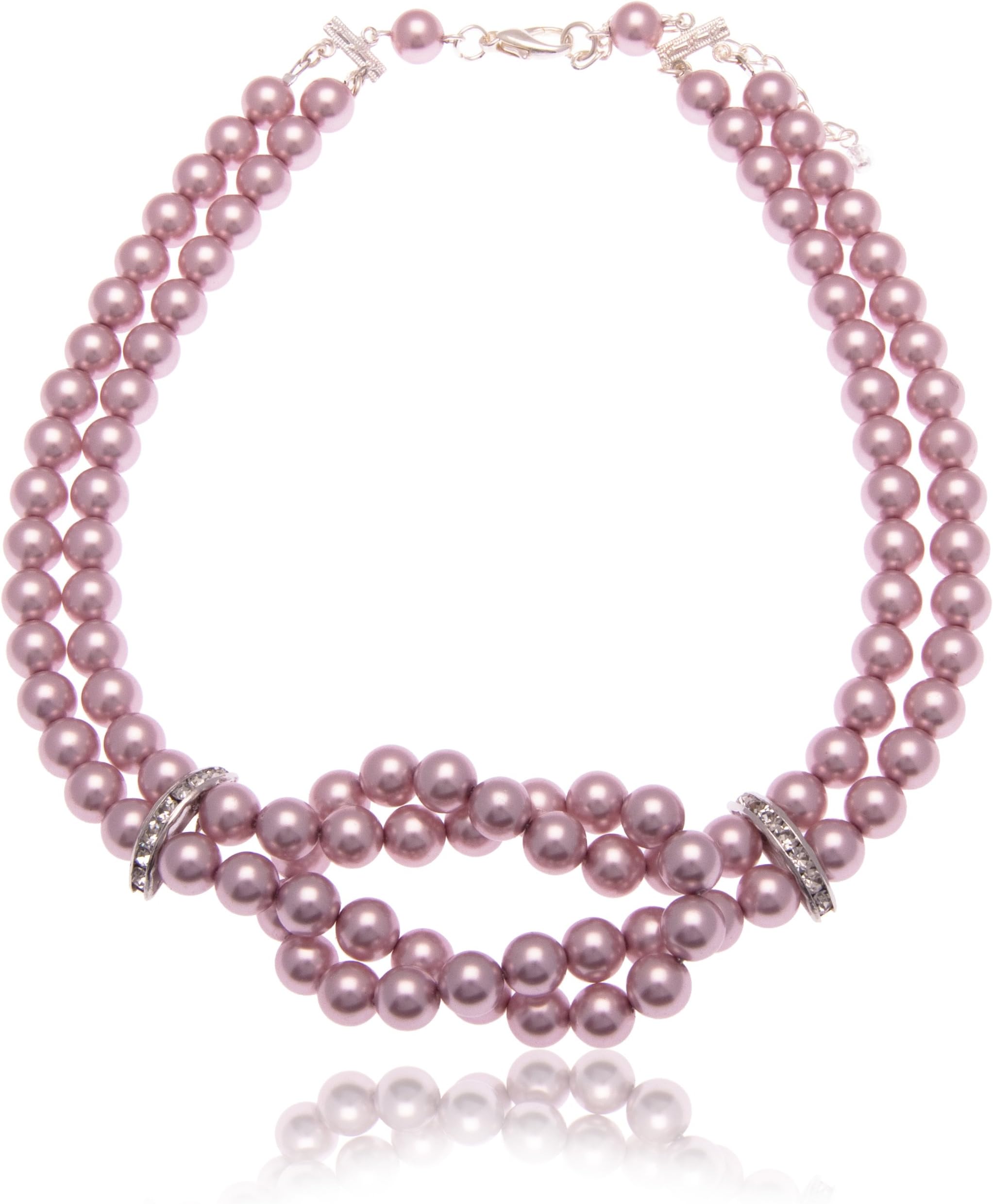 Claire Garnett 8mm Pale Lilac Glass Pearl Necklace with 2 Crystal Spacers