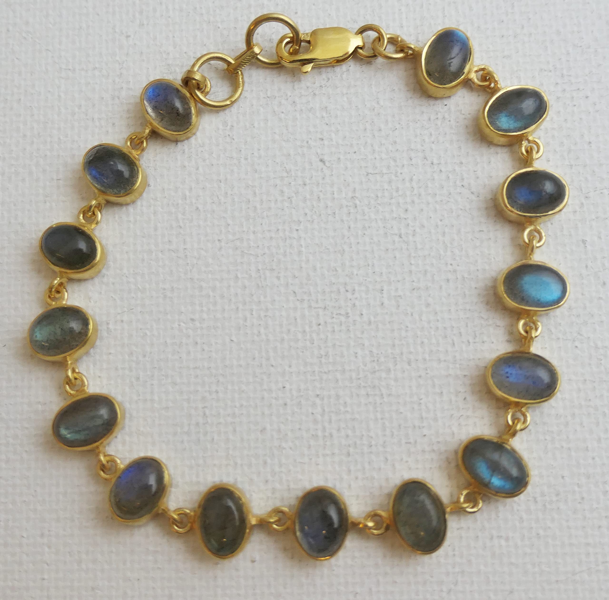 Bracciale con Labradorite Cabochon in Argento Sterling 925 Placcato Oro