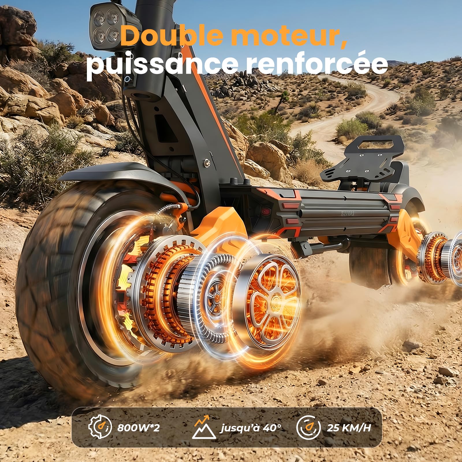 isinwheel GT1Dual Trottinette Électrique Adulte Tout Terrain, Double Moteur Commutable, Batterie 48V 13Ah 60 km Autonomie, Pneus 10" Off-Road, Clignotants LED, Double Frein, Pliable, Charge Max 150 kg