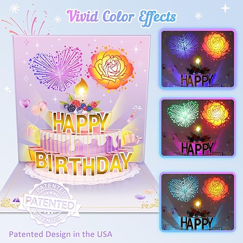 Miniatura 3 de FITMITE Tarjetas de cumpleaños, tarjeta musical desplegable de feliz cumpleaños con vela ligera y soplable, regalos de cumpleaños para mujeres,