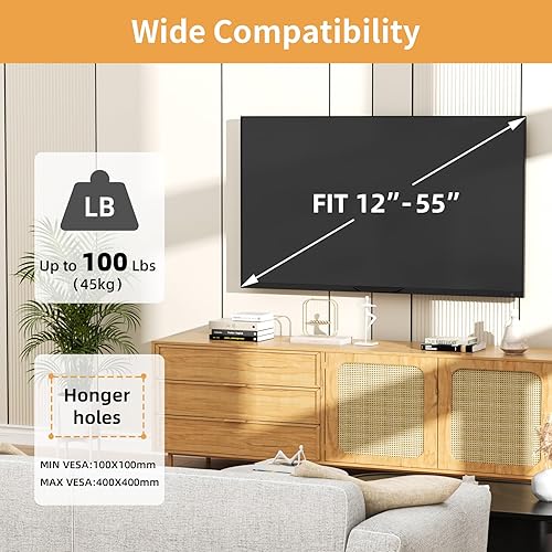 Miniatura 3 de Soporte de pared para TV sin tachuelas para televisores de 12 a 55 pulgadas, soporte para televisores sin pernos, VESA de 3.937 x 3.937 in a 15.748