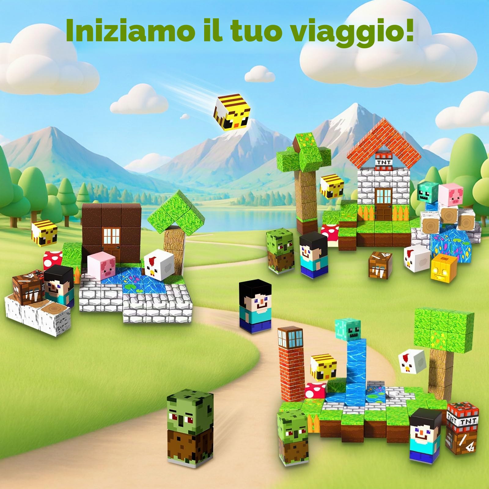 Costruzioni Magnetiche per Bambini da Viaggio 60 Pezzi con Scatola Metallica Portatile Cubi Magnetici Adatti per Giocare in Silenzio in Aereo e in Macchina Giocattolo STEM Regalo Montessori da 3+ Anni