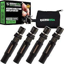 Rhino USA Adjustable Tire Deflator Kit (10-30 PSI) Ultimate Screw-on Automatic Tire Deflators for Offroad - Quick & Easy Air Down System for The Trails - Best Jeep Off Road Accessories (4-Pack) -Black