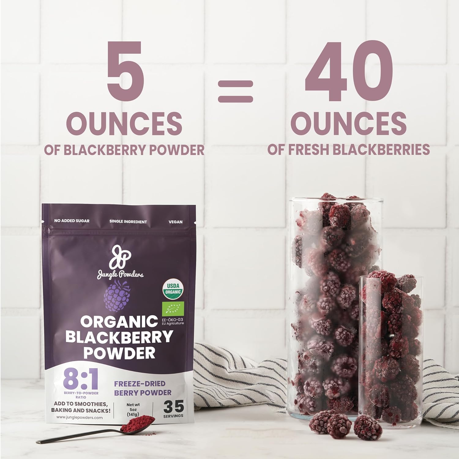 Jungle Powders Organic Raspberry Powder Organic Blackberry Powder 5 Ounce Bag Bundle, USDA Organic Freeze Dried Raspberries from Whole Berry for Baking Superfood Extract Rasberries Smoothies