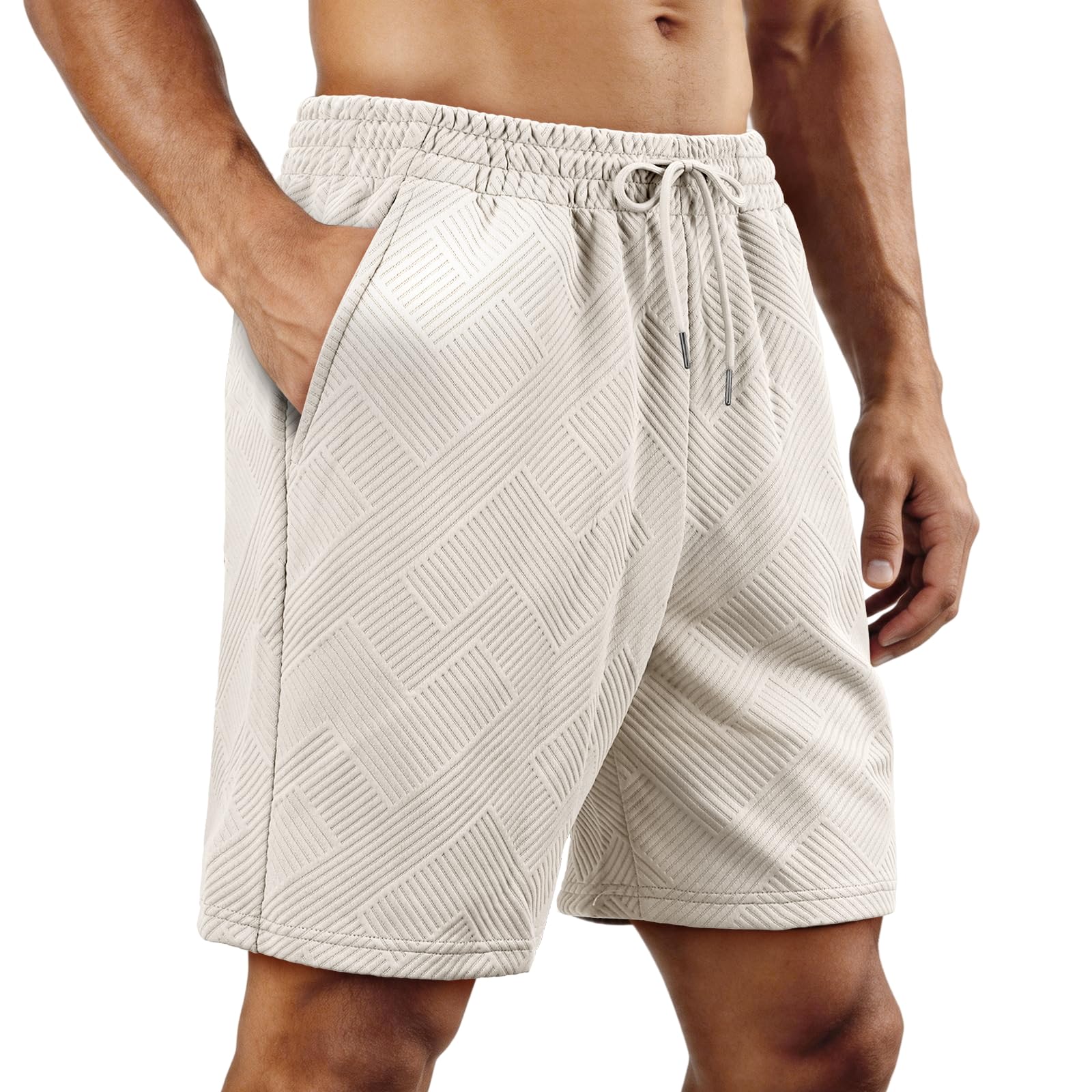 QCCQ Kurze Hosen Herren Freizeit Textur Shorts Herren Atmungsaktiv Bermuda Shorts Sommer mit Reißverschlusstaschen，Verstellbarer Kordelzug