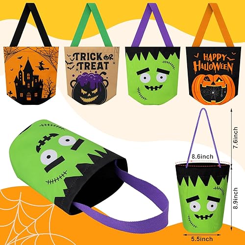 Miniatura 3 de 4 bolsas de Halloween para trucos o tratos, plegable, de lona, para caramelos, calabaza, murciélago, cubo de golosinas, cubo de golosinas
