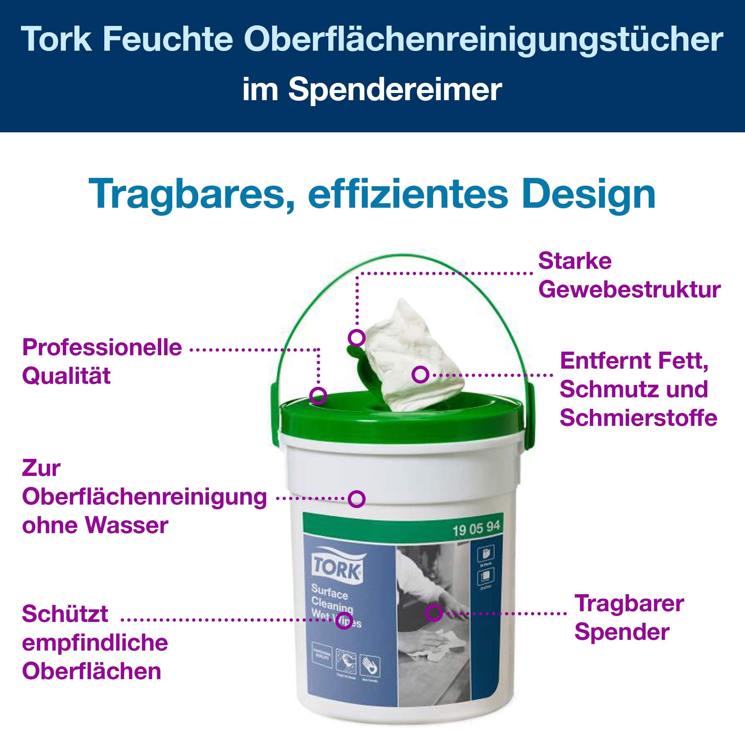 Tork Feuchte Oberflächenreinigungstücher im Spendereimer Weiß W15 – Bild 3