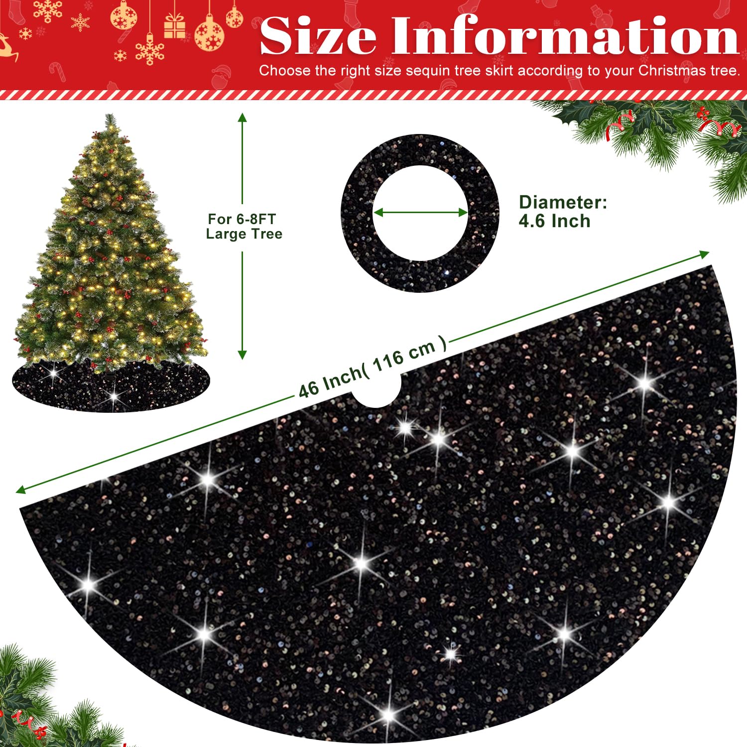 Gonna per albero di Natale, con paillettes, colore rosso