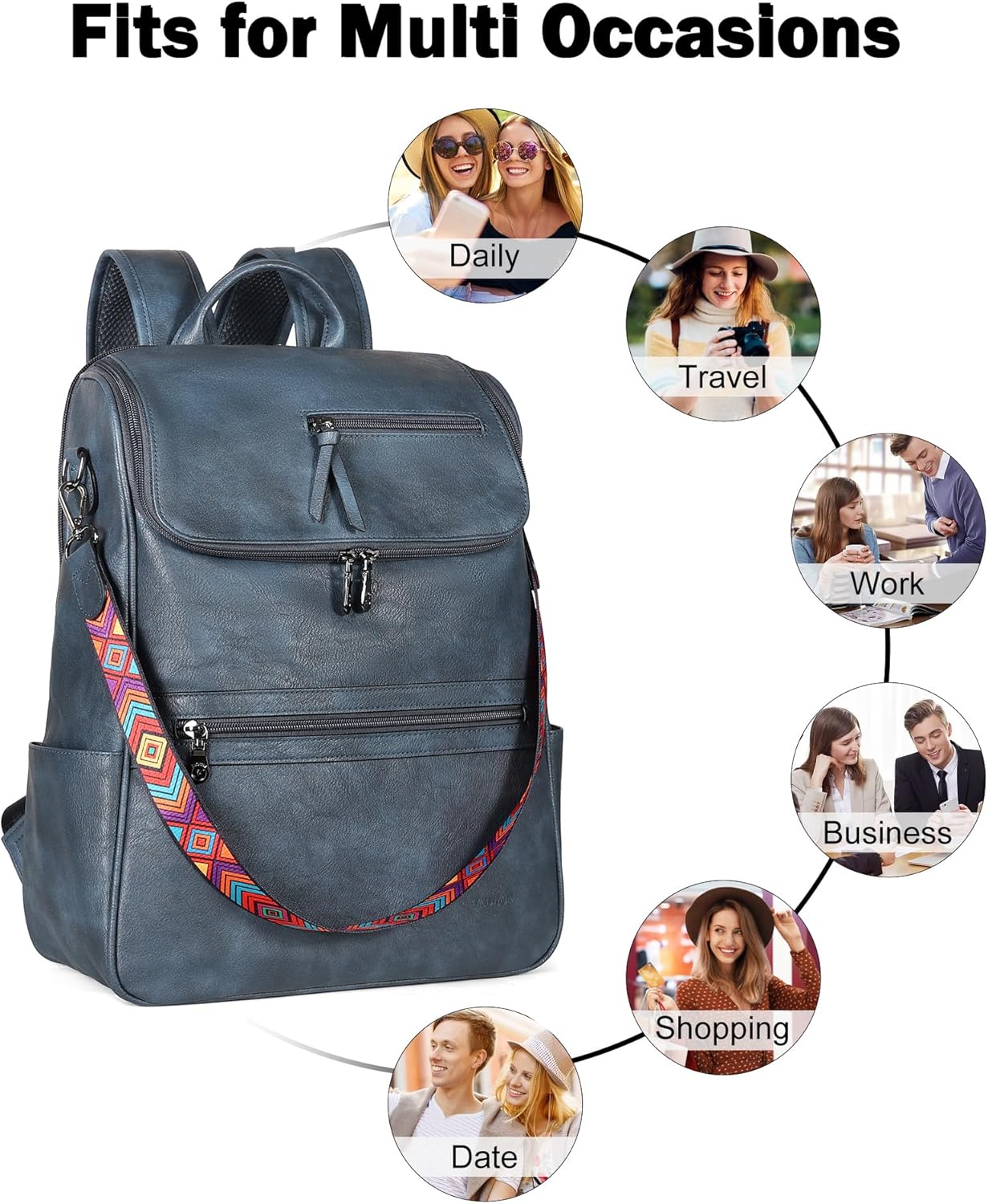FADEON Laptop Backpack for Women Leather Travel Backpack with Laptop Compartment, Designer PU Shoulder Laptop Bag Purple