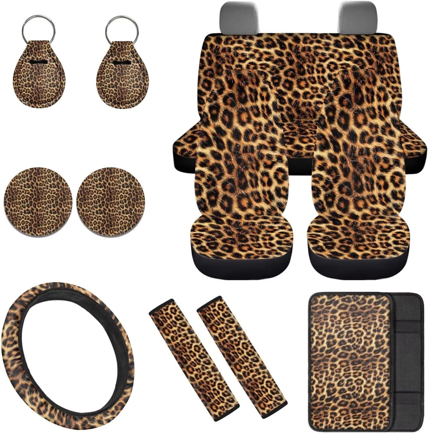 Camo Hunting 12 Pcs Car Seat Covers with Steering Wheel Cover,Seat Belt Covers Cup Holder with Keychain Automotive Protector Set Unverisal Fit Cars SUV