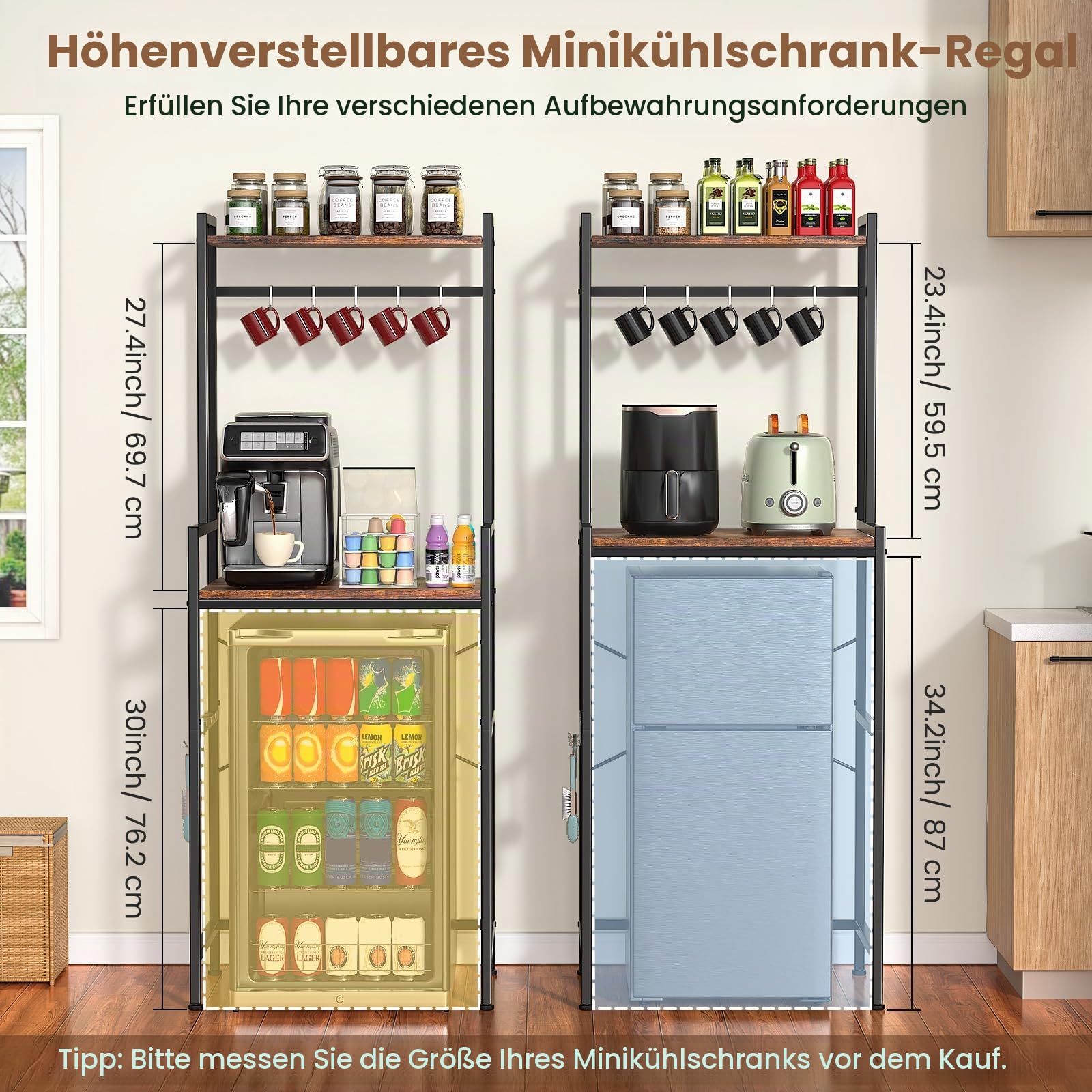 Housolution 2-stöckiger Mini-Kühlschrankständer mit Aufbewahrung
