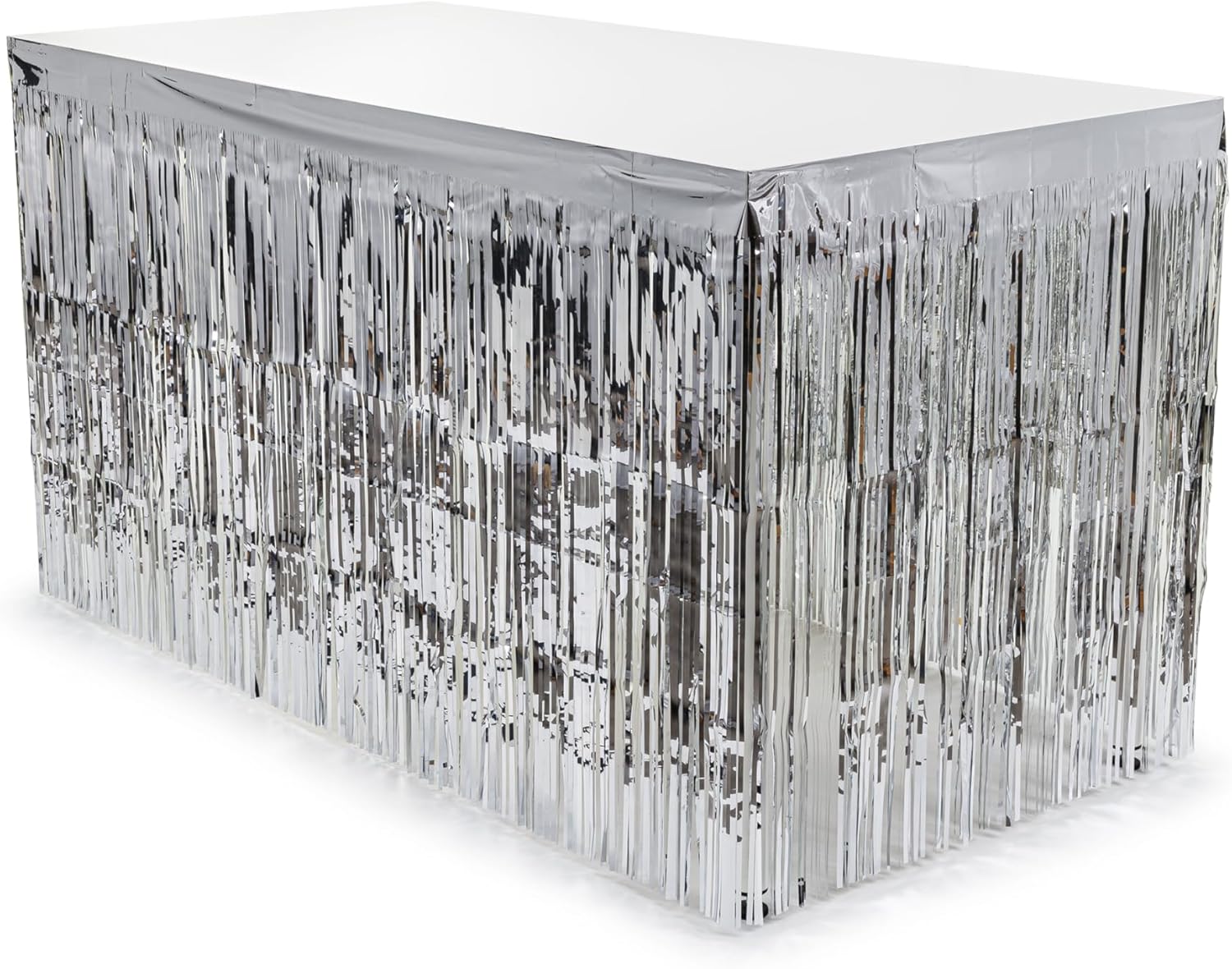 Tinsel Table Skirt 300 x 80 cm - Shiny Table Border with Fringes - Silver Table Cover - Festive Table Decoration & Party Glitter Decoration - Silver