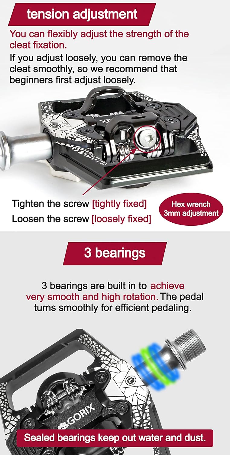 GORIX Bike Binding Pedals Wide CNC 3 Bbearings with Cleat Road Mountain MTB Bicycle (GX-PM160)