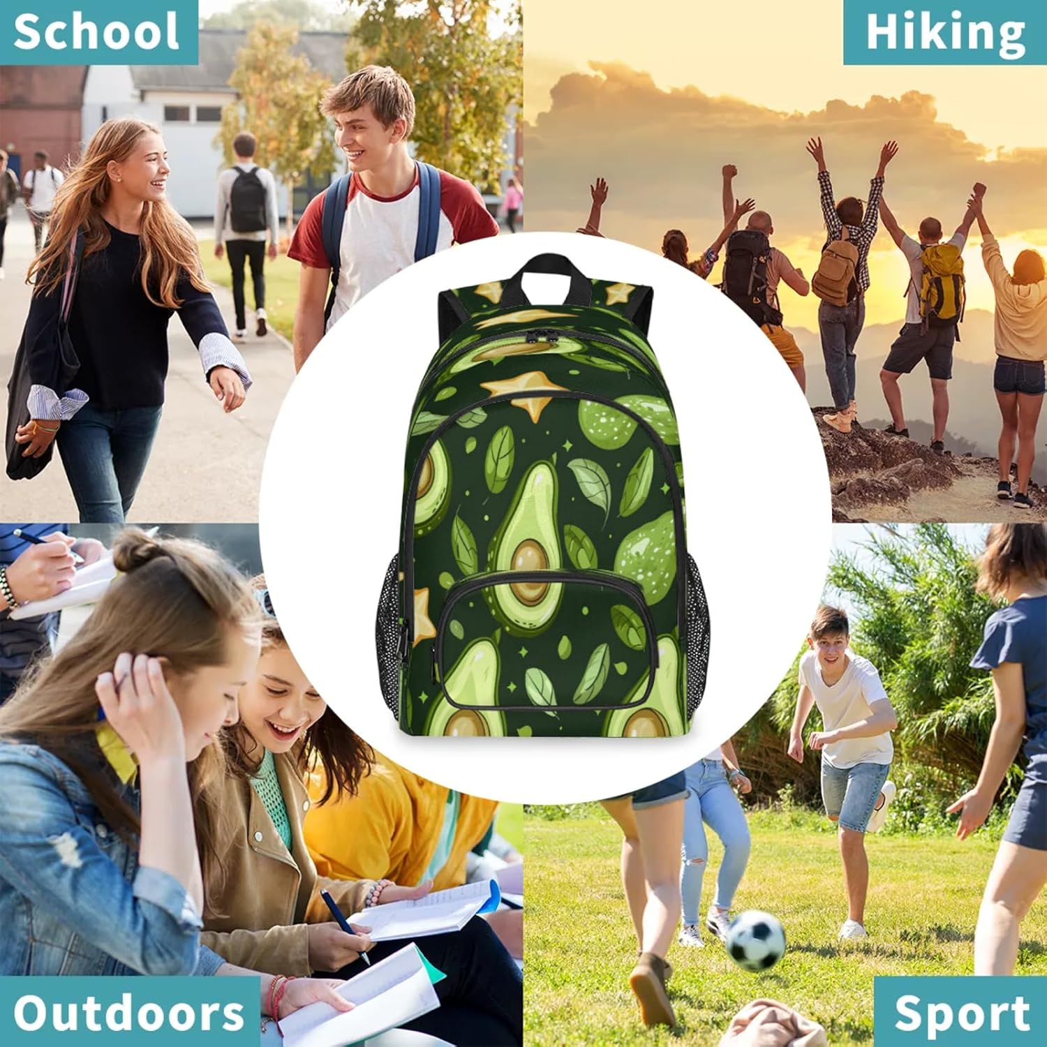 Avocado Black Large Capacity Backpack, 18 Inch Multi Pocket Laptop Tablet Backpacks Business Travel Hiking Daypack Casual Rucksack for Women Men Gifts