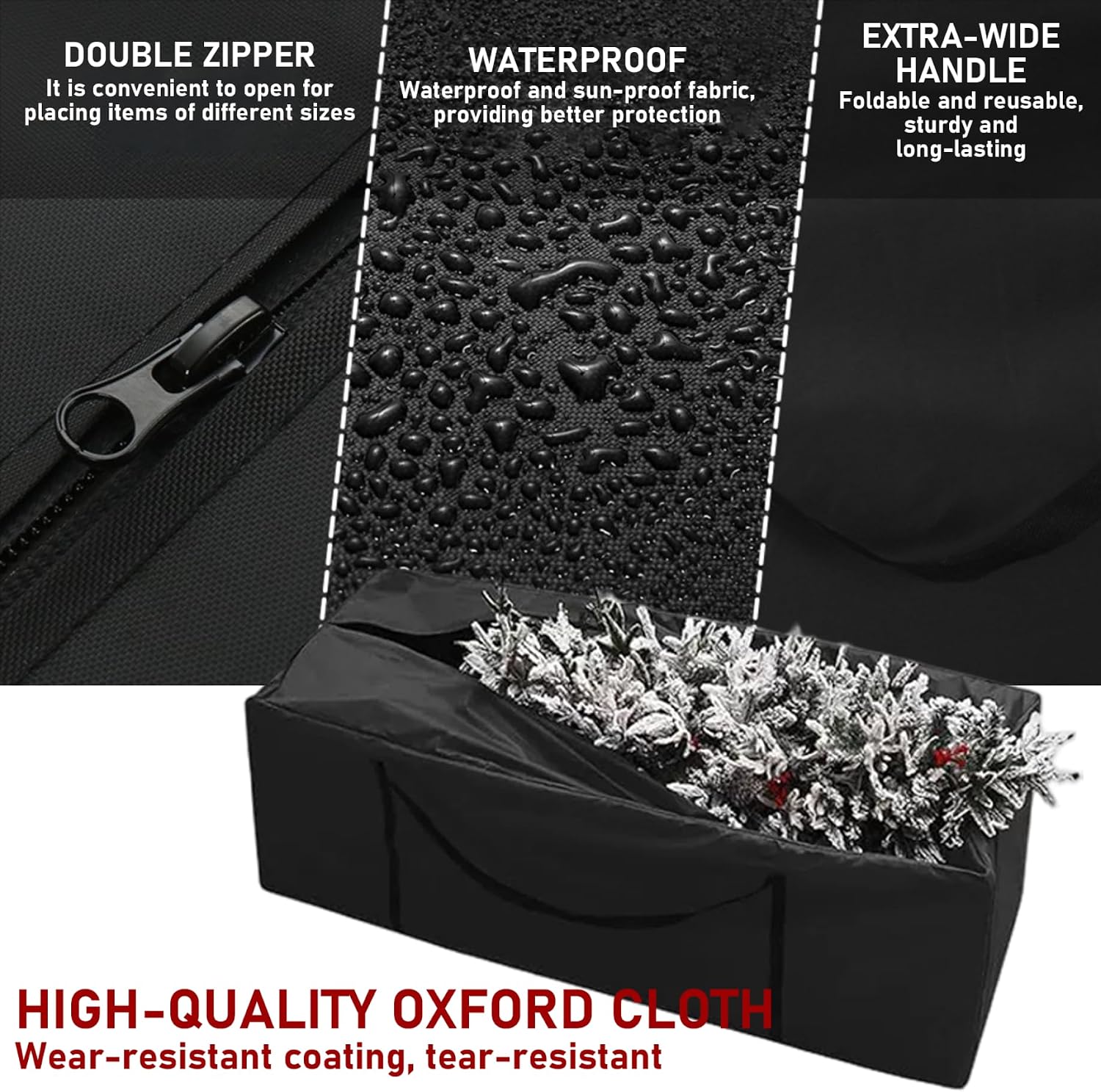 Extra Large Patio Cushion Storage Bags, Heavy Duty 210D Water-Resistant Outdoor Cushion Storage with Reinforced Handles & Dual Zippers, Garden Furniture Cushion Organizer for Deck Patio Balcony(1PC)