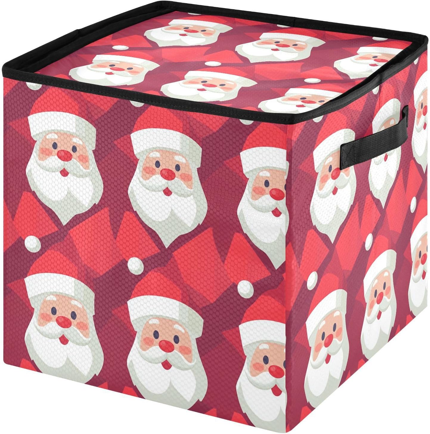 High Capacity Christmas ornament storage containers Holds Up to 64, Zippered Top foldable Holiday Storage Case with Lid,Santa Clause Geometric Style