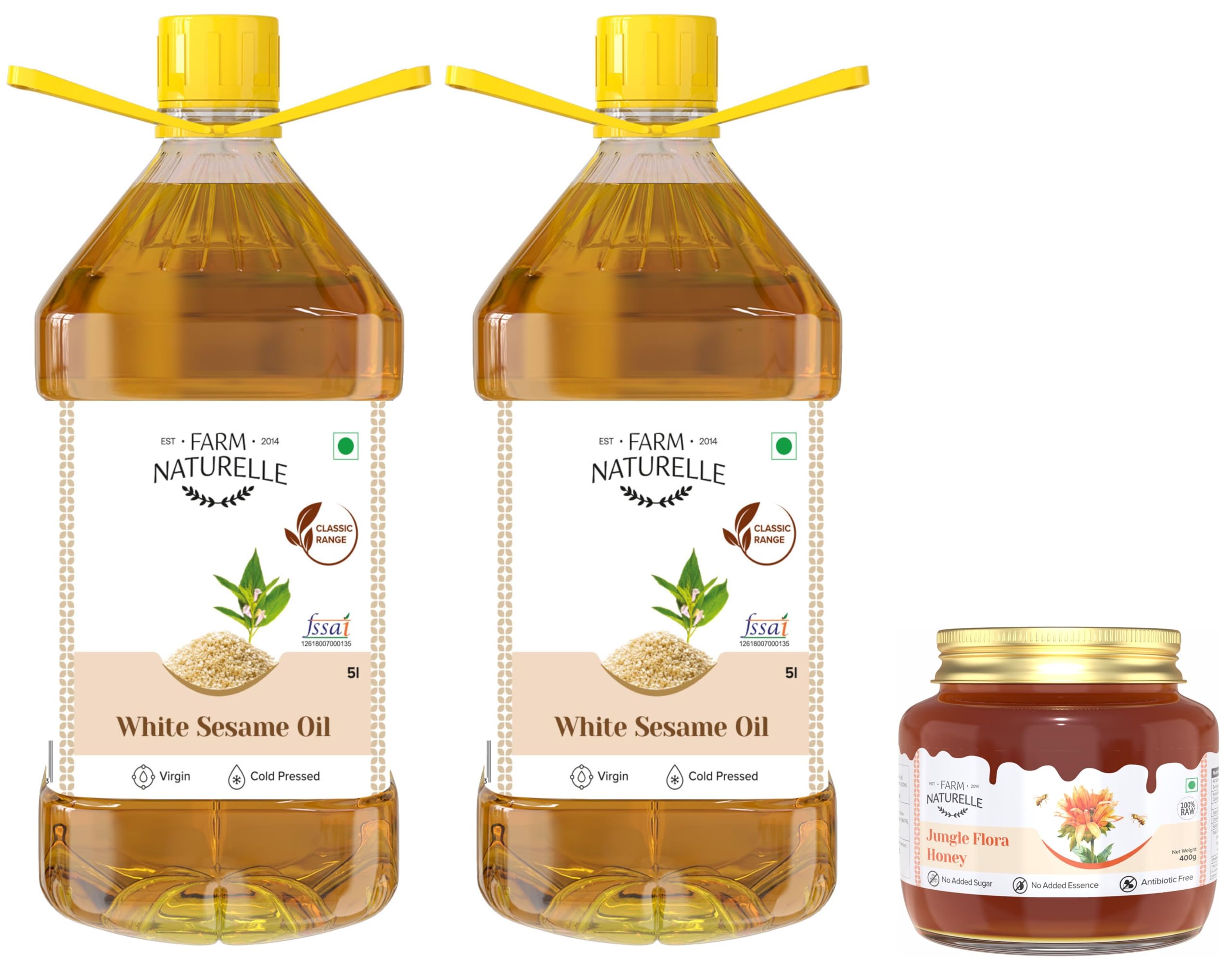 Farm Naturelle - 10 Ltr Finest Cold Pressed Virgin White Sesame Seeds Oil | 100% Pure Natural Cold Pressed Edible Til Ka Tel (10 Ltr) with 400g Jungle Honey Worth of 609/- (B0CL2NS4CW) Amazon Price History, Amazon Price Tracker