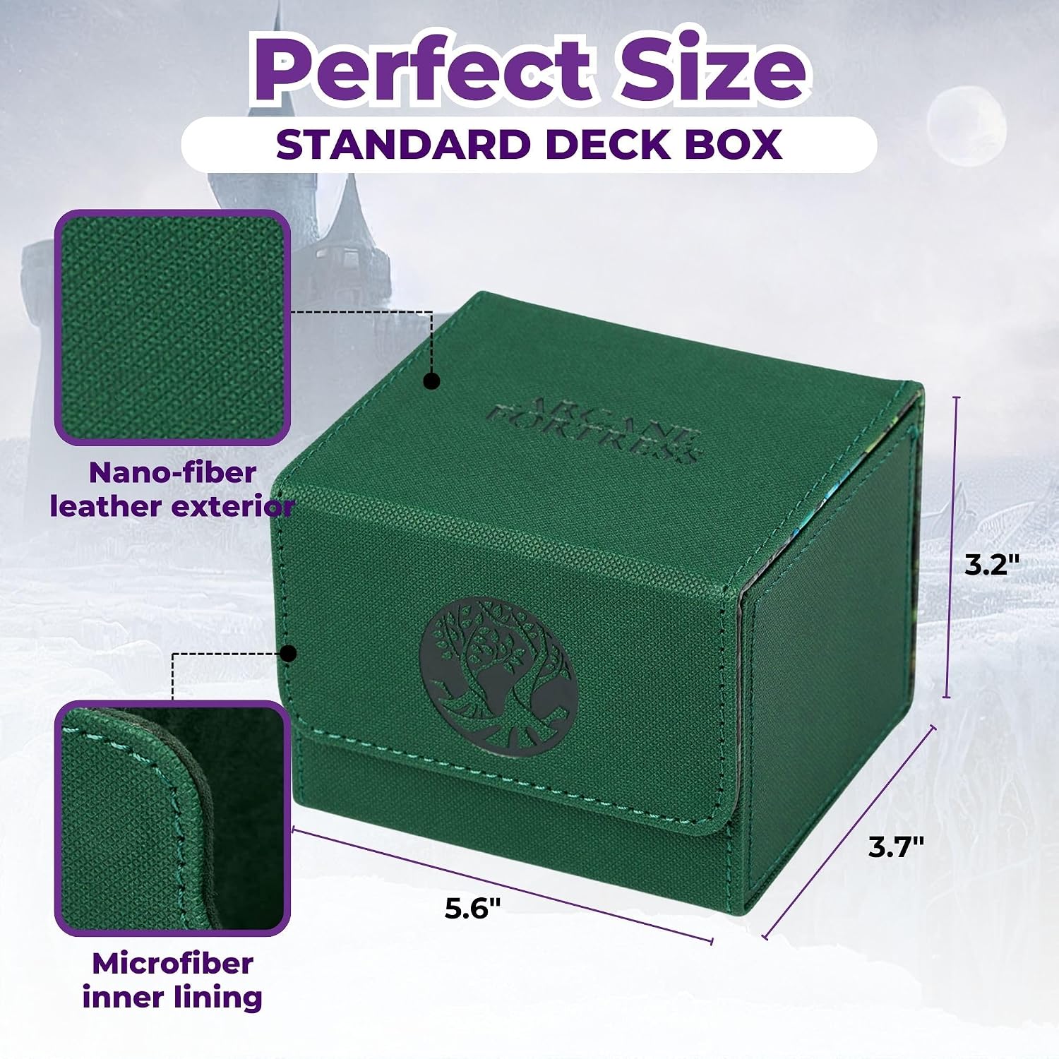 Arcane Fortress MTG Deck Box – Commander Deck Box for 120 Sleeved Cards with Art Interior – Leather Dividers, Nano-Fiber Exterior, Magnetic Closure – Perfect for Magic: The Gathering, TCG - Green image 3