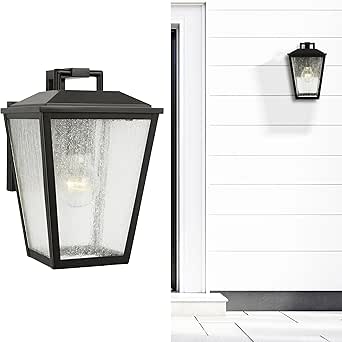 Scott Living 1-Light Kennewick Transitional Outdoor Wall Lantern in Antique Bronze Finish with Clear Seeded Shade DJO1071ANBZ, Outdoor Light Fixture for Front Porch Decor and Wall Lights