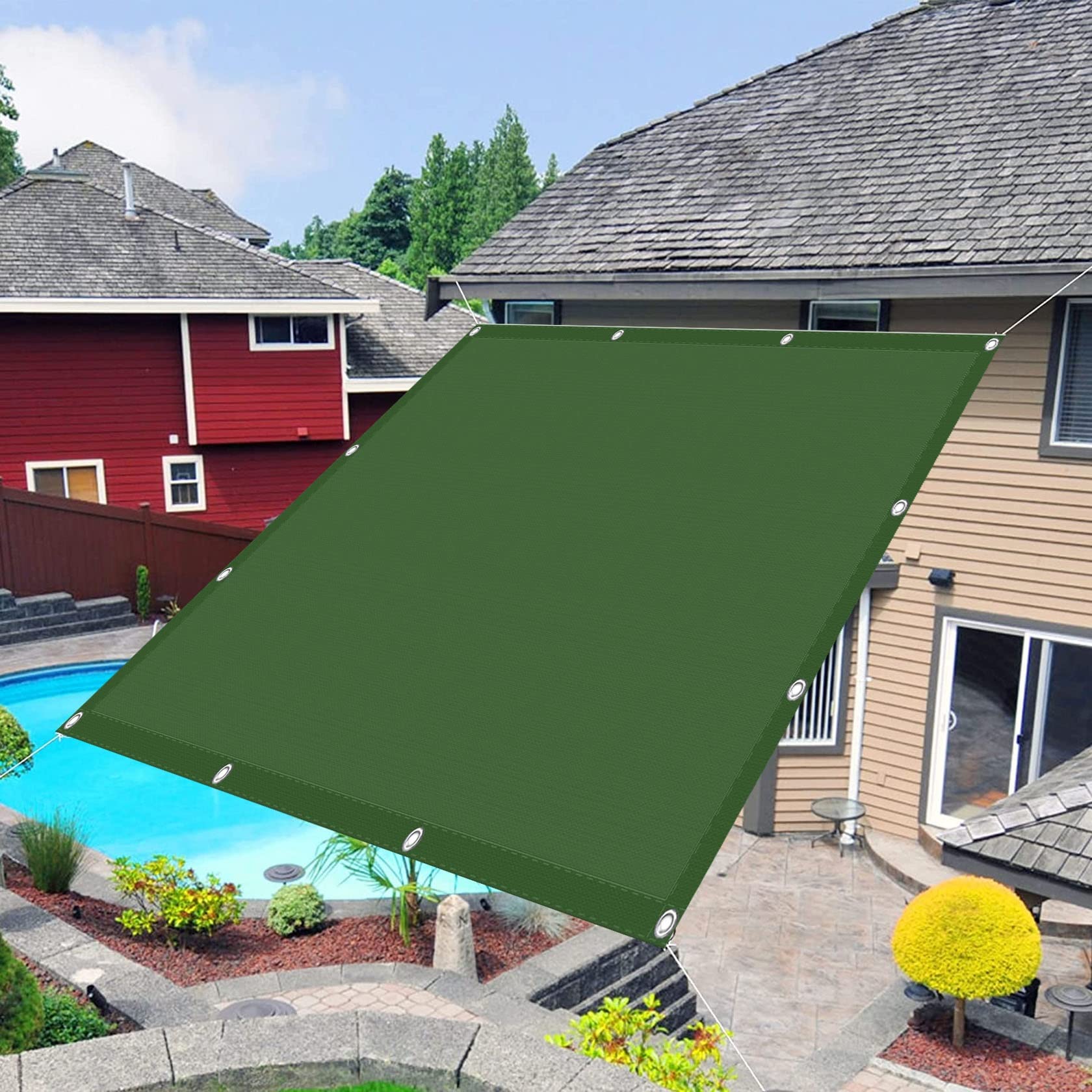 Voile d'ombrage pour jardin et terrasse 3.5 x 5 m vert foncé