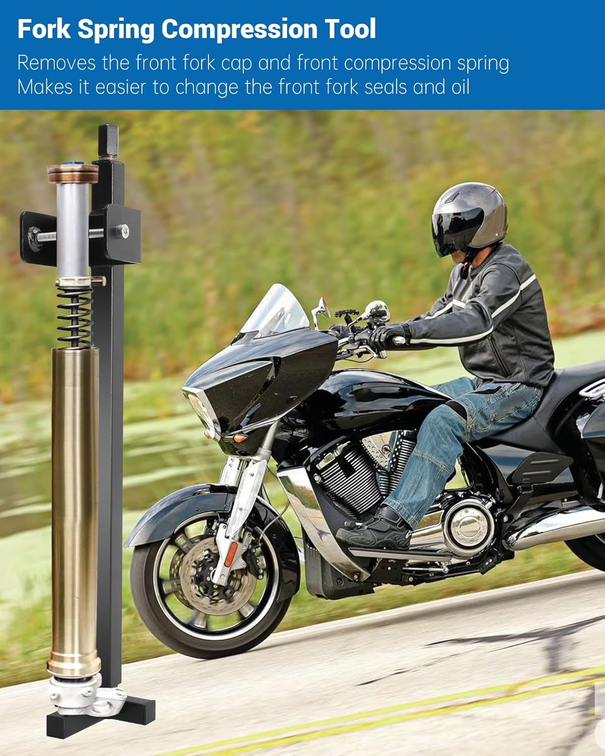 TFSC 01 Fork Spring Compressor Tool, Carbon Alloy Steel, Powder Coated, Fit for Replacing Front Fork Seals and Oil Seals on Most Current Sport Bikes and Road Racers etc