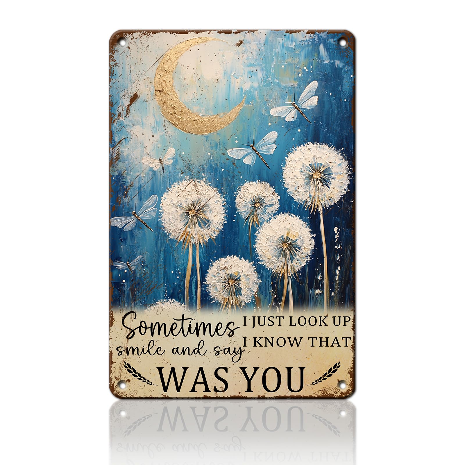 Anceky Vintage Just Look Up Smile Say I Know That Was You Dragonfly Dandelion Metal Sign Retro Tin Sign Wall Decor for Plub Porch Home Garage Farmhouse 12×16 Inch