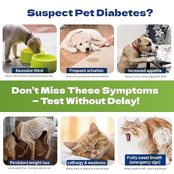 Pet Blood Glucose Monitor for Dogs & Cats, Diabetes Testing Kit with 50 Test Strips, 50 Lancets, Lancing Device, Soft Carrying Case,Accurate Home Pet Blood Glucose Monitoring System 500 Memory
