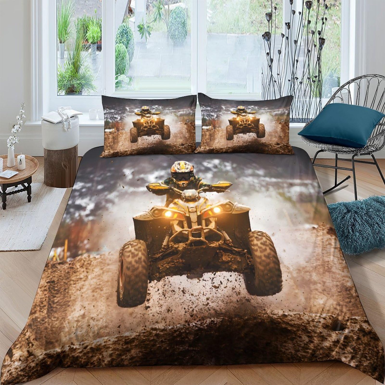 Ctjqhvkz Style-9 3D Printed Dirt Bike Fitted Sheet Microfiber Soft Breathable Atv Off-Road Mattress Cover For Bedroom Dorm Decor Single（135X200cm）