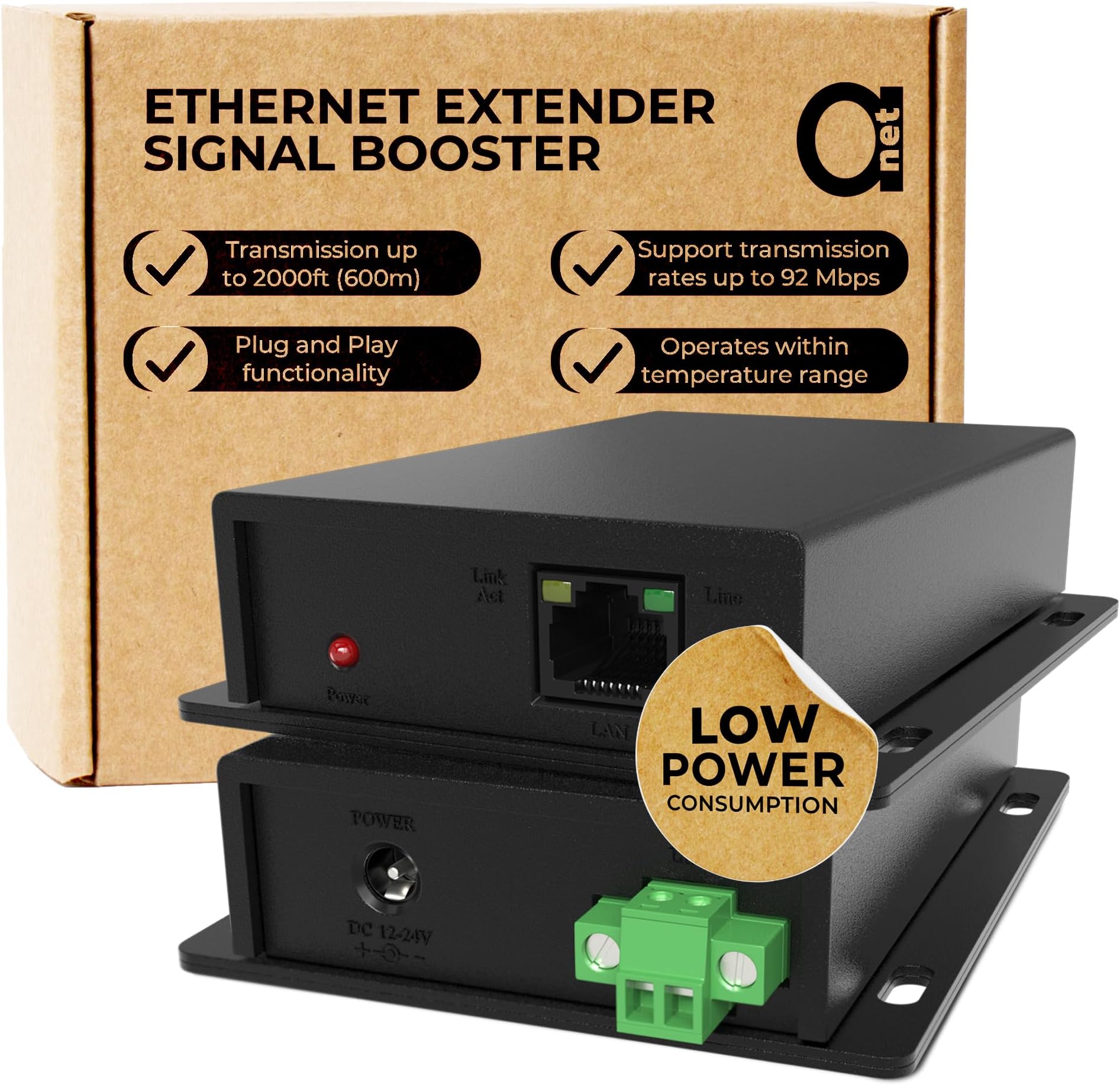 Ethernet Range Extender 600m 2000ft Over Twisted UTP kit or BNC Cable or Copper Wire - Compatible with Any Ethernet Device - LAN Distance Repeater Booster Bridge - BNC to 2PIN adapters in Set