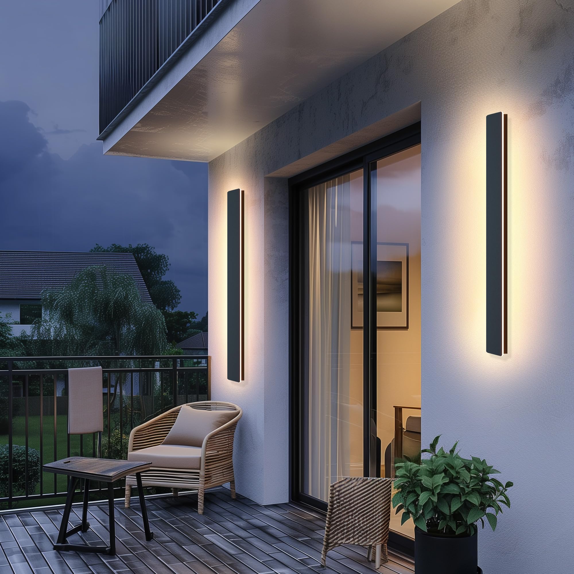 Wandleuchte Aussen Lange Aussenlampe Wand LED 20W Schwarz 100cm | Wasserdicht IP65 Außenwandleuchten/Innen Metall Außenleuchte Warm Light Wandlampe Für Terrassen Villa Eingang Balkon Treppe