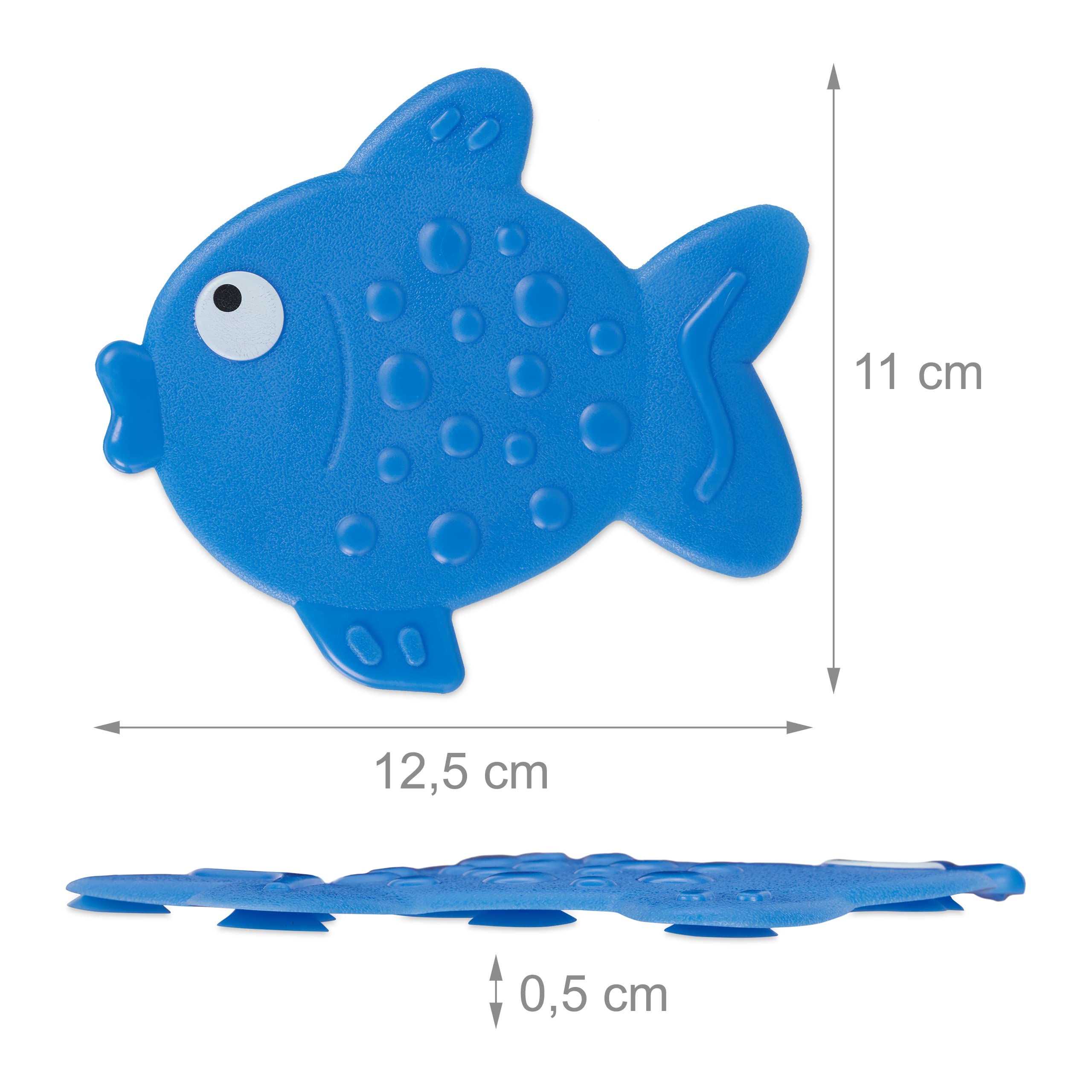 Relaxdays Adesivi Antiscivolo Doccia, Pad per Vasca da Bagno per Bambini, Set 5 Sticker a Pesce, con Ventose, Blu