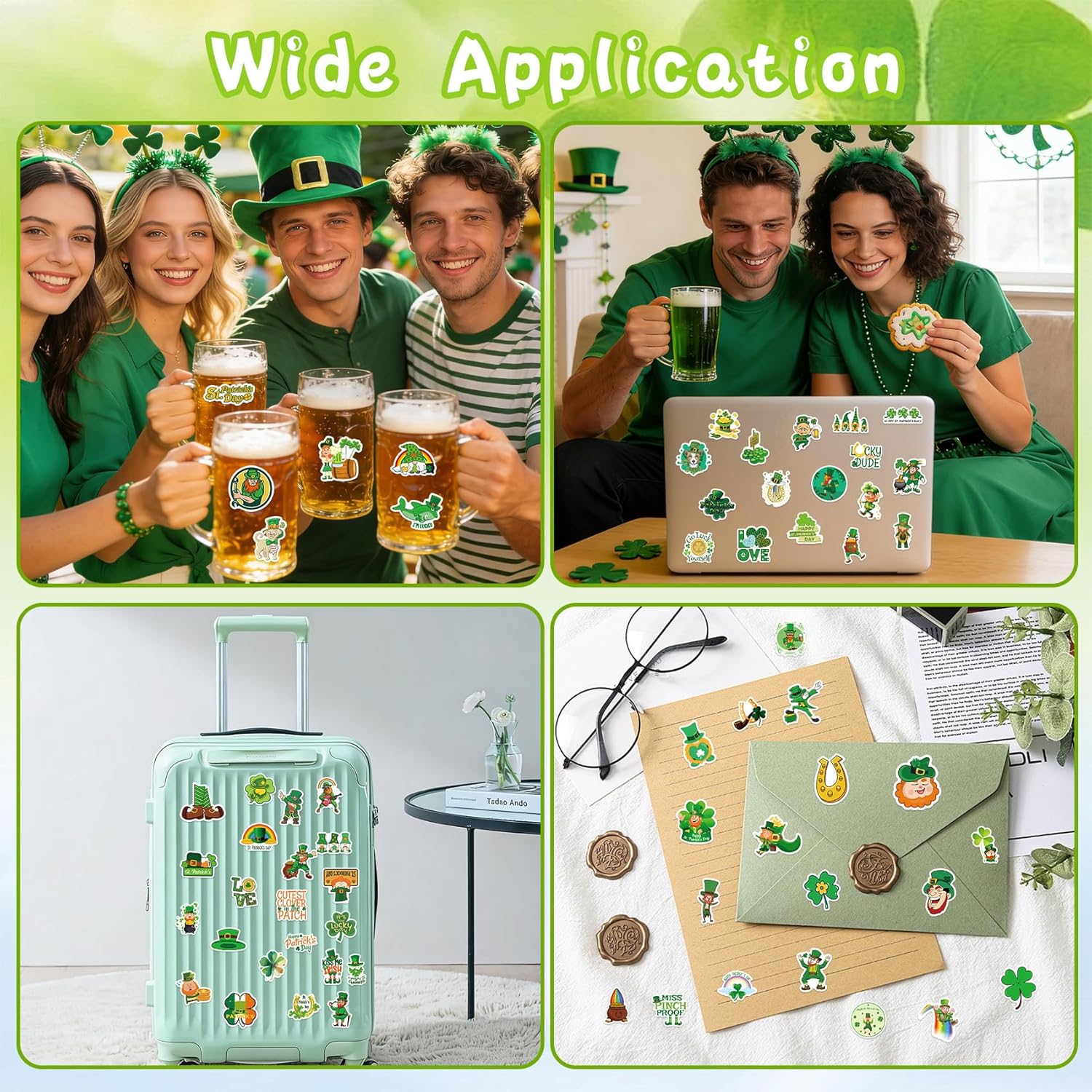 St Patricks Day Stickers, 100Pcs Non-Repeating St. Patrick's Day Stickers, Irish Vinyl Shamrock Sticker Accessories for DIY Craft Water Bottle Laptop Scrapbooking Gifts St. Patrick's Party Decorations